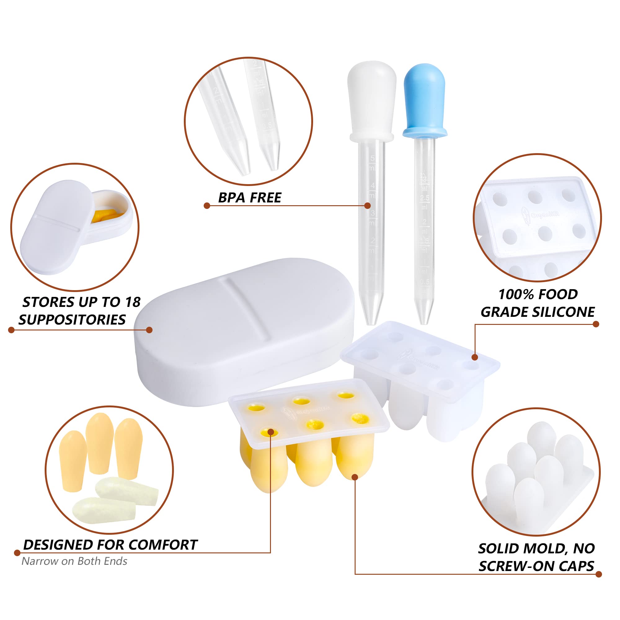 OrganiKit's Reusable Suppository Mold Kit - Eco-Friendly, 2ML, Silicone, Suppository Molds