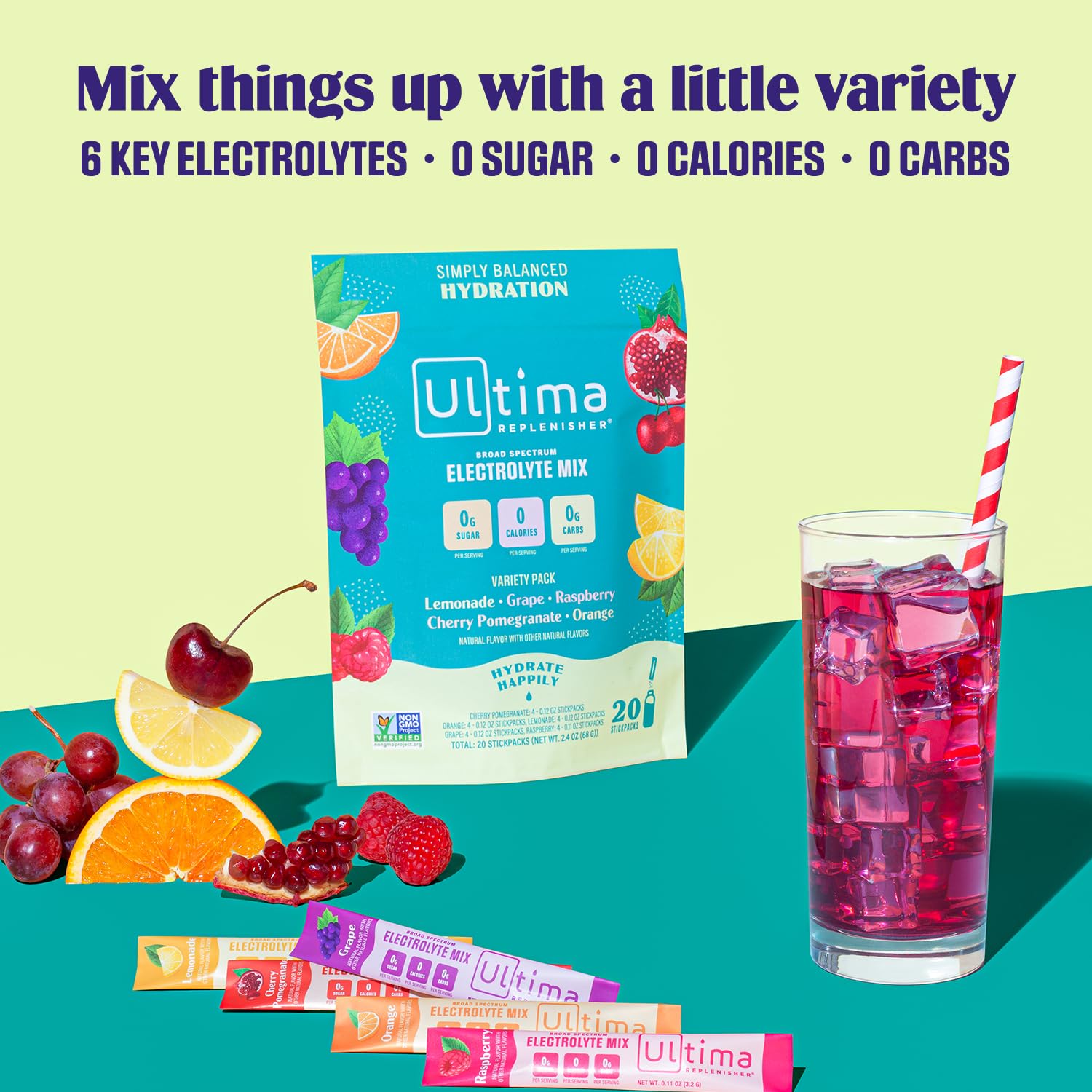 Ultima Replenisher Daily Electrolyte Drink Mix – Original Variety, 20 Stickpacks – Hydration