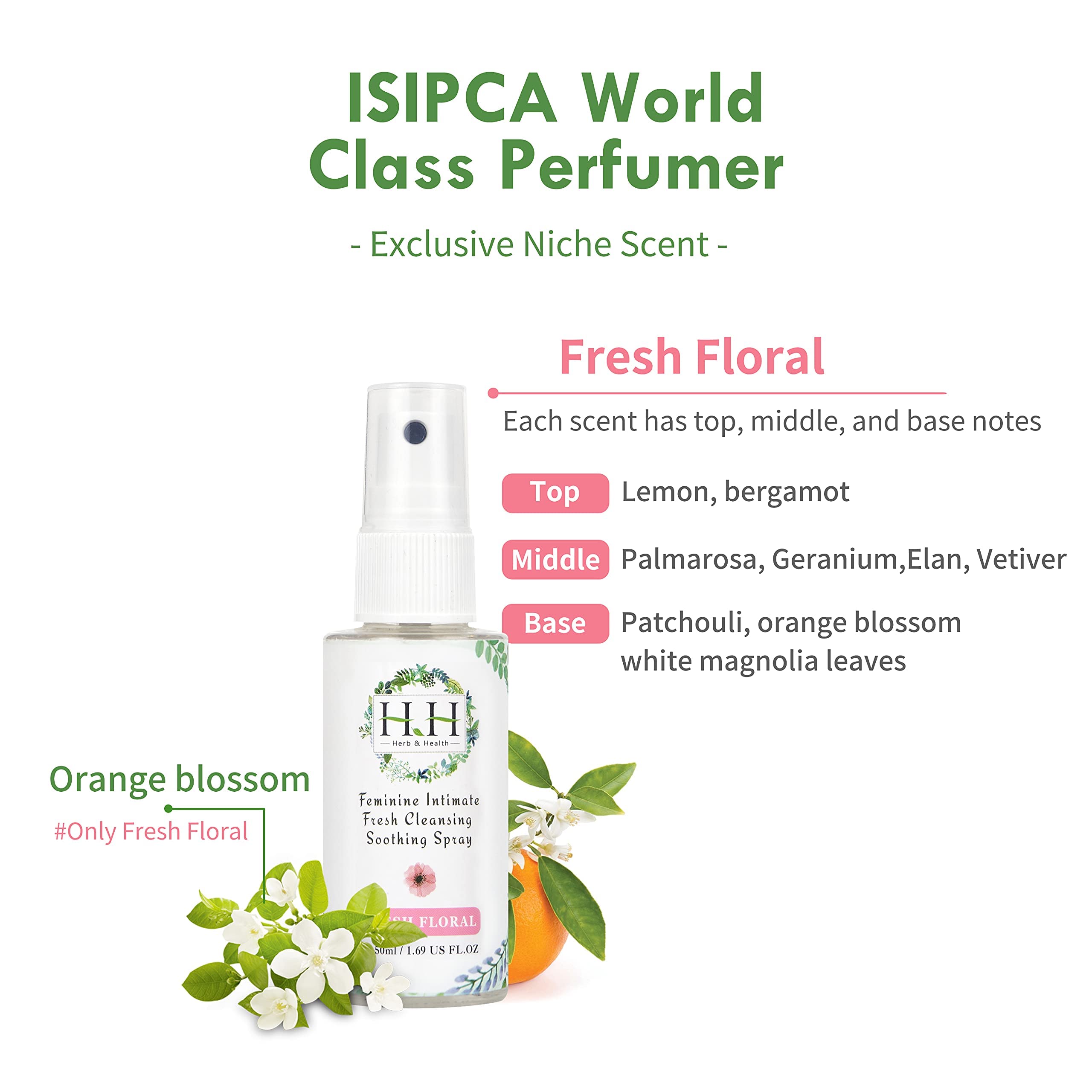 HH Herb&Health Feminine Deodorant Spray - Natural Essential Oil Intimate Soothing Mist - Floral