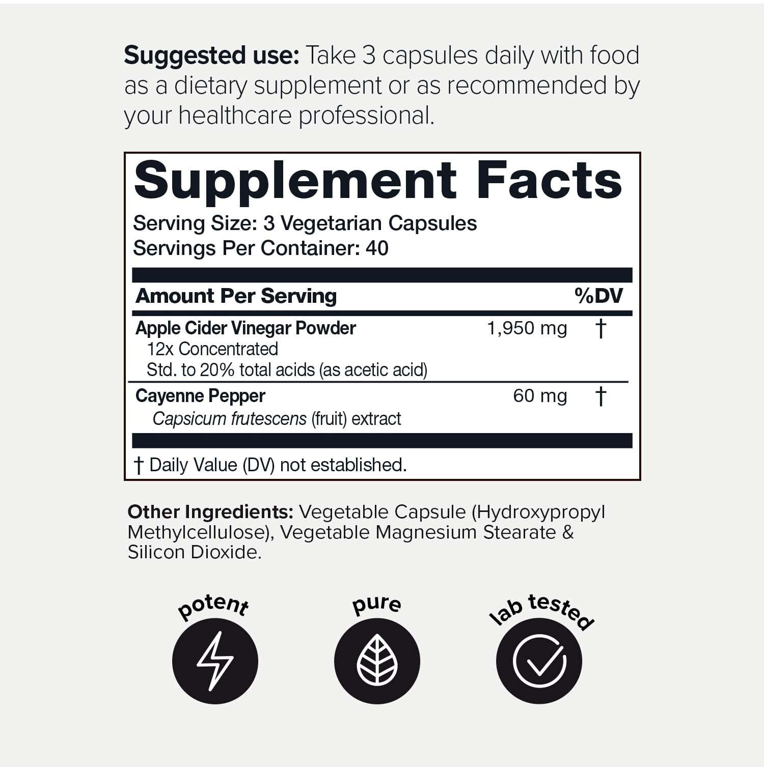 Toniiq 20% Acetic Acid Ultra High Strength Non-GMO Apple Cider Vinegar Capsules