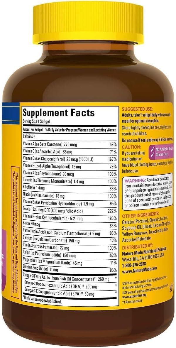 Nature Made Prenatal with Folic Acid + DHA, 200mg Prenatal Vitamin and Mineral Supplement