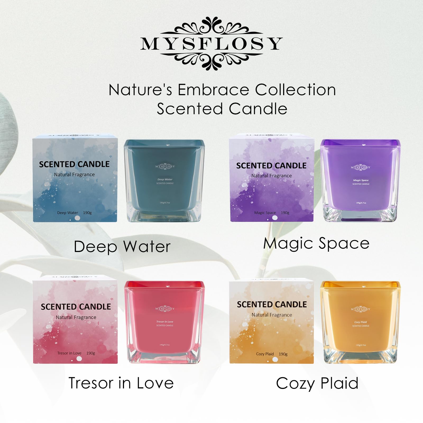 Mysflosy Soy Aromatherapy Candle, 40 Hour Burn time, Scented Candles with Floral and Fruity Scents