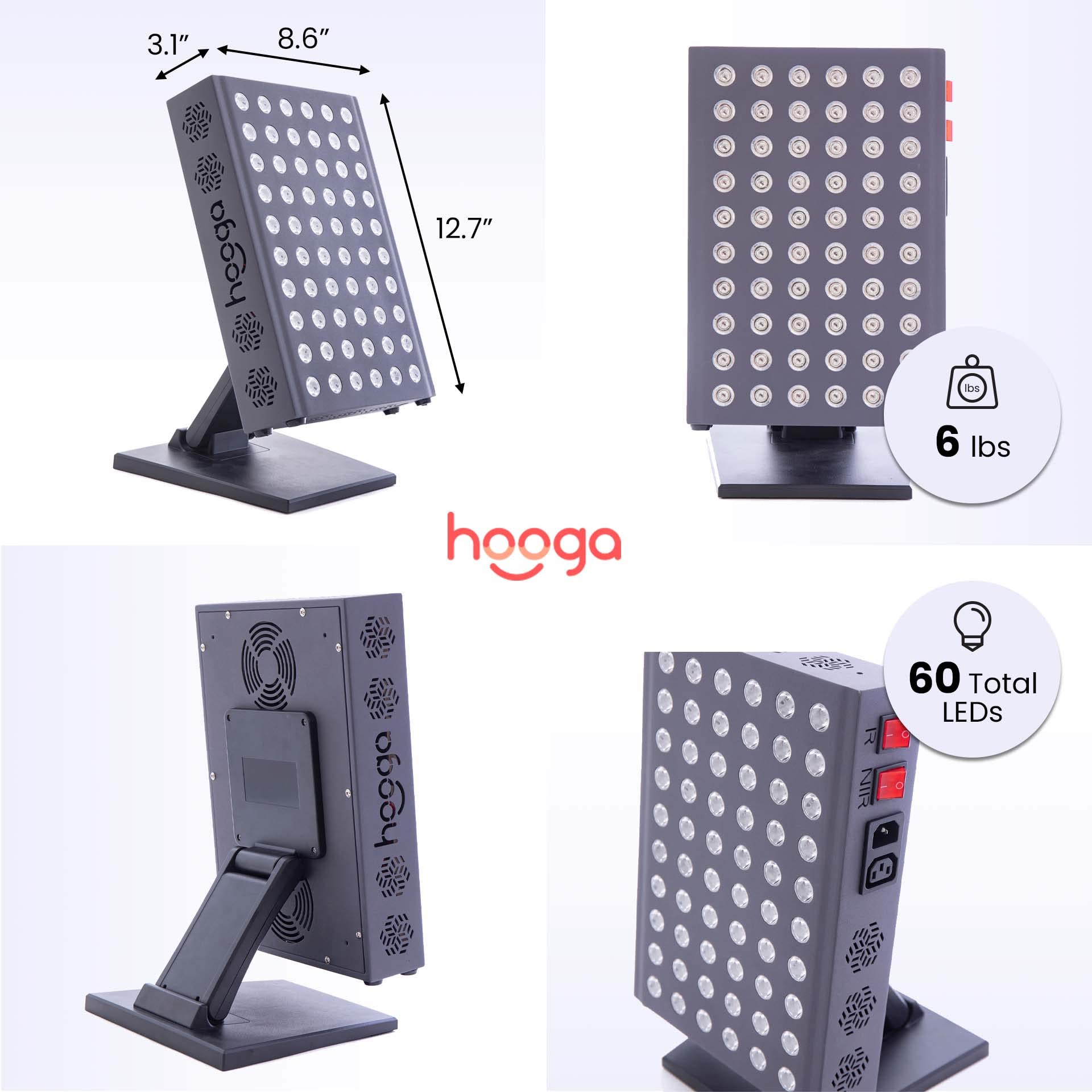 Hooga Red Light Therapy 660nm 850nm Red Near Infrared, Dual Chip Flicker Free LEDs, PRO Series