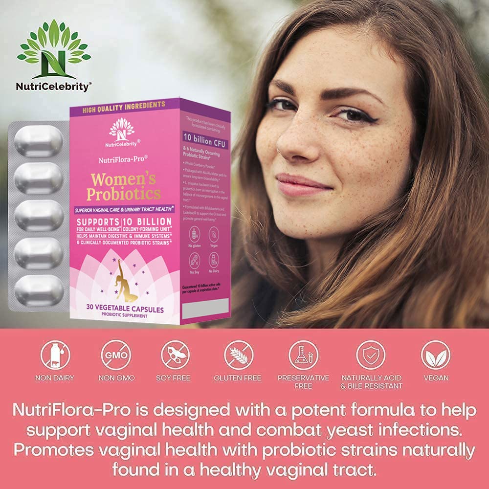 NutriCelebrity NutriFlora-Pro Probiotics for Women, Vaginal, Urinary Health, Immune System Digestive