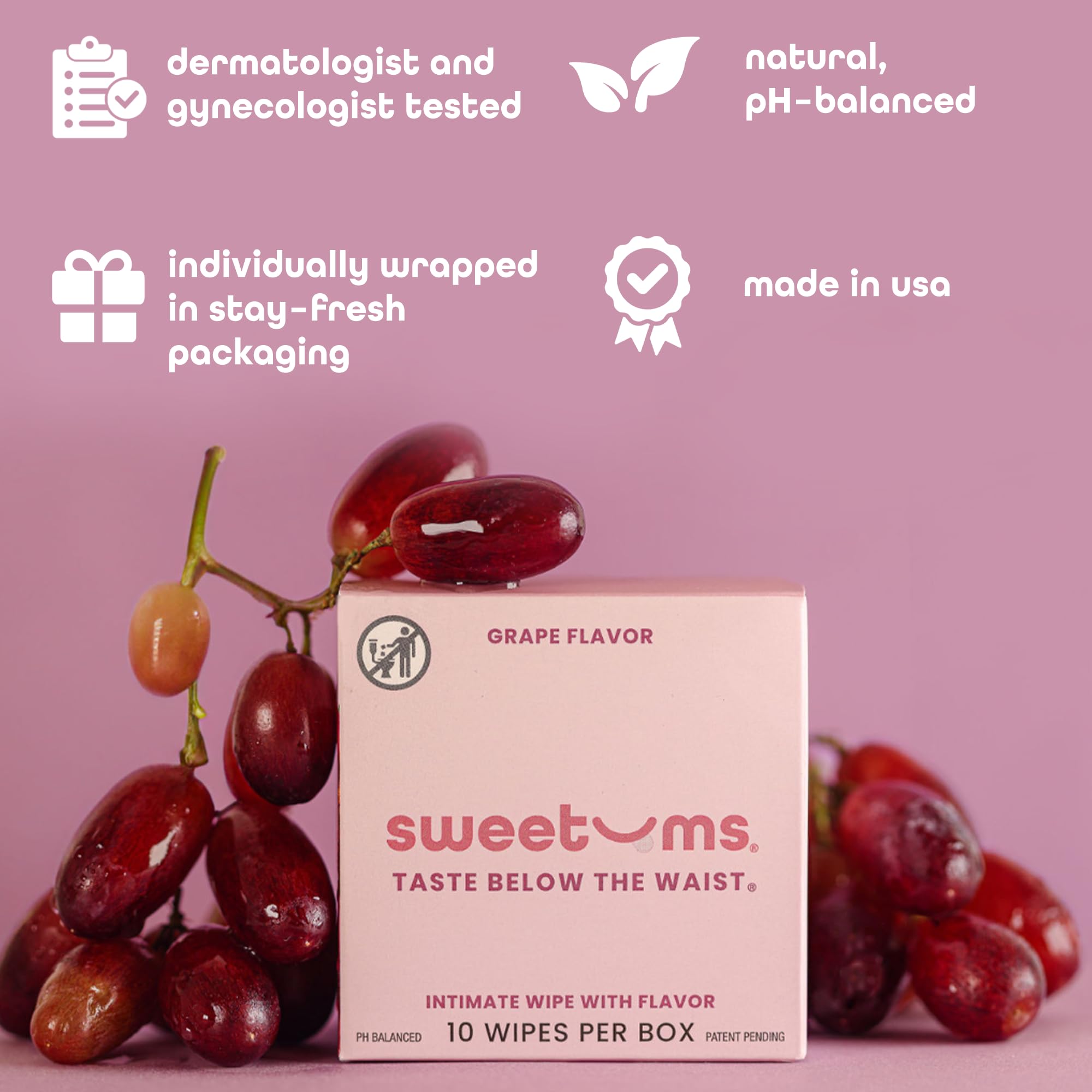 Sweetums Feminine Wipes For Women, Individually Wrapped - pH Balanced Flavored Intimate Wipes