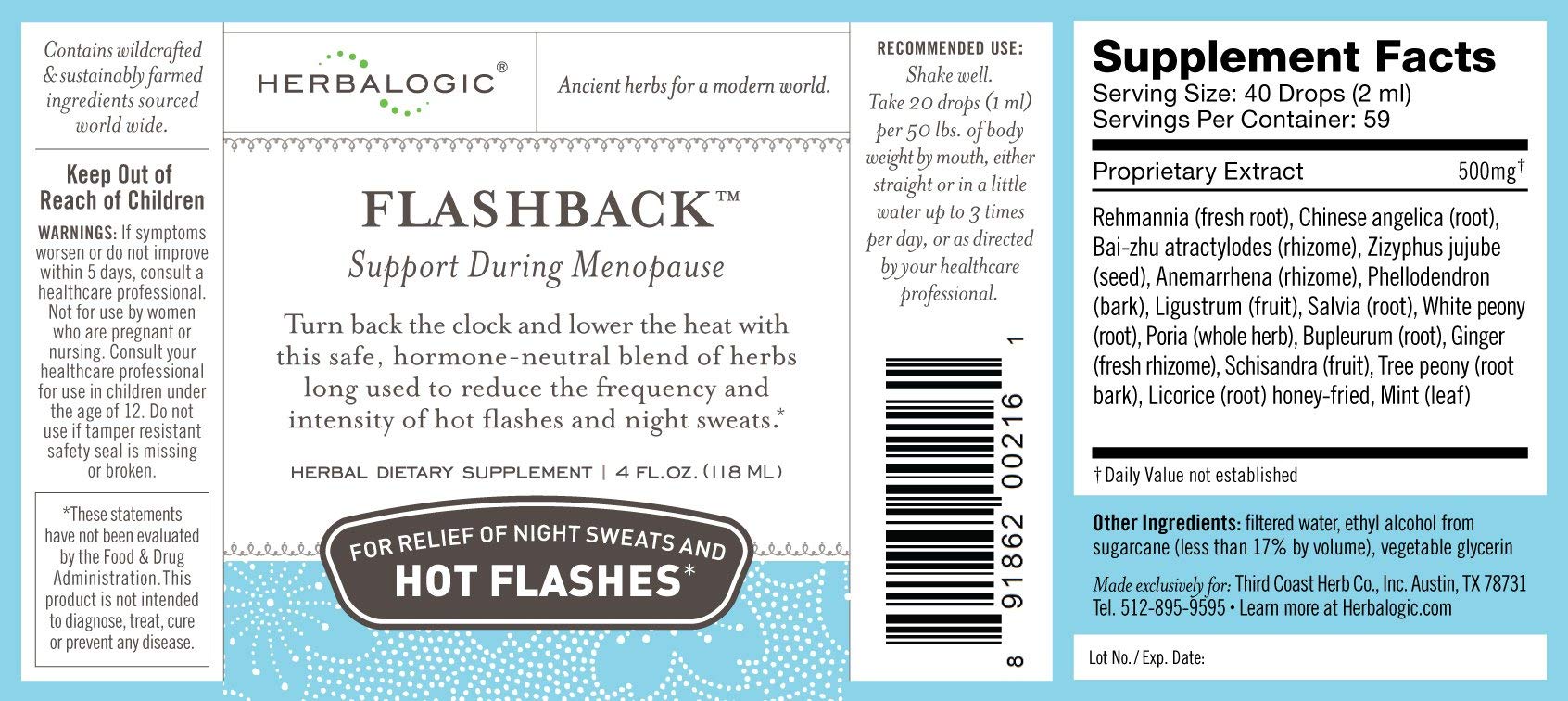 Herbalogic - Flashback Liquid Herb Drops - Natural Relief for Menopausal Hot Flashes, Night Sweats