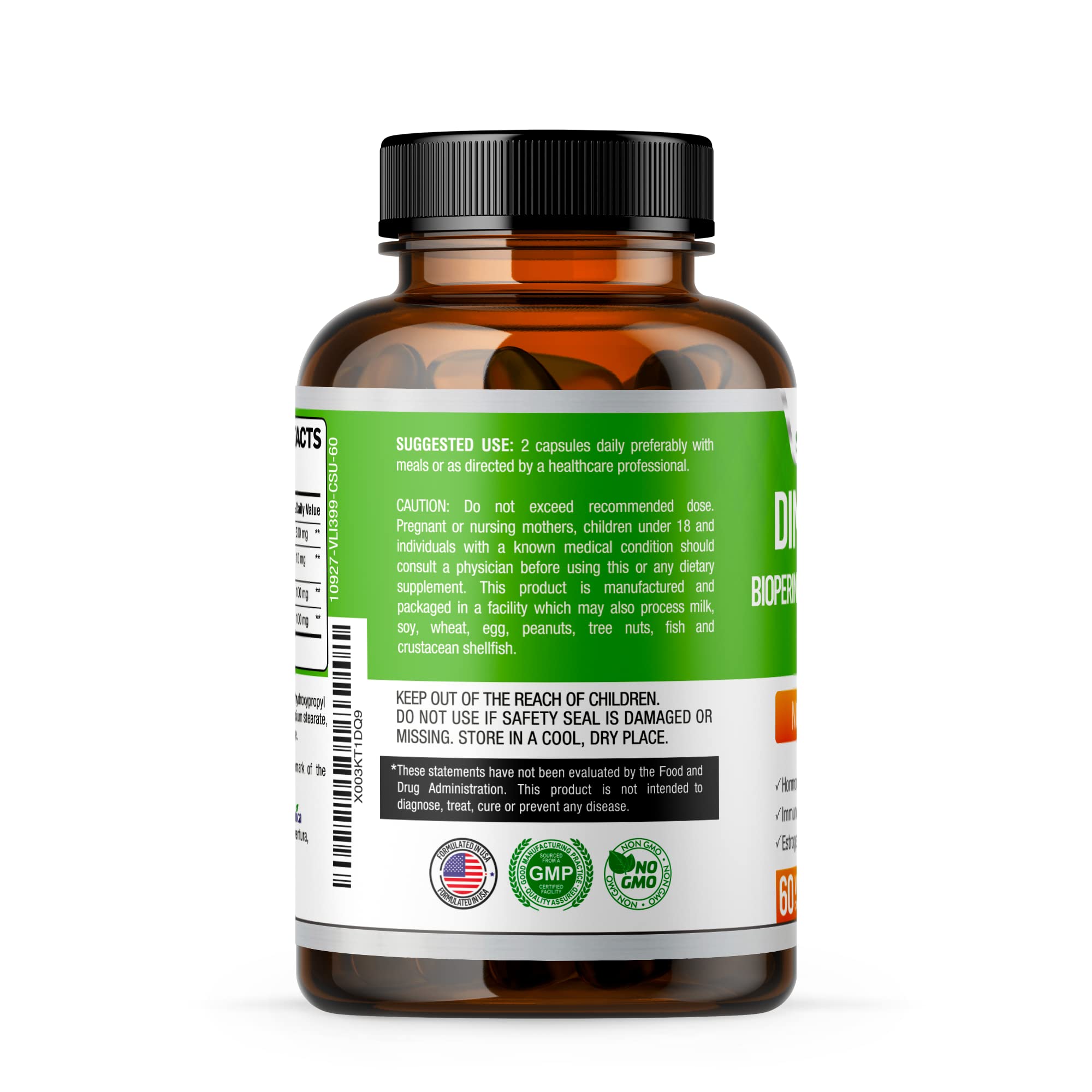 DIM Supplement (Diindolylmethane) 300mg + BioPerine + Calcium D-Glucarate for Women & Men