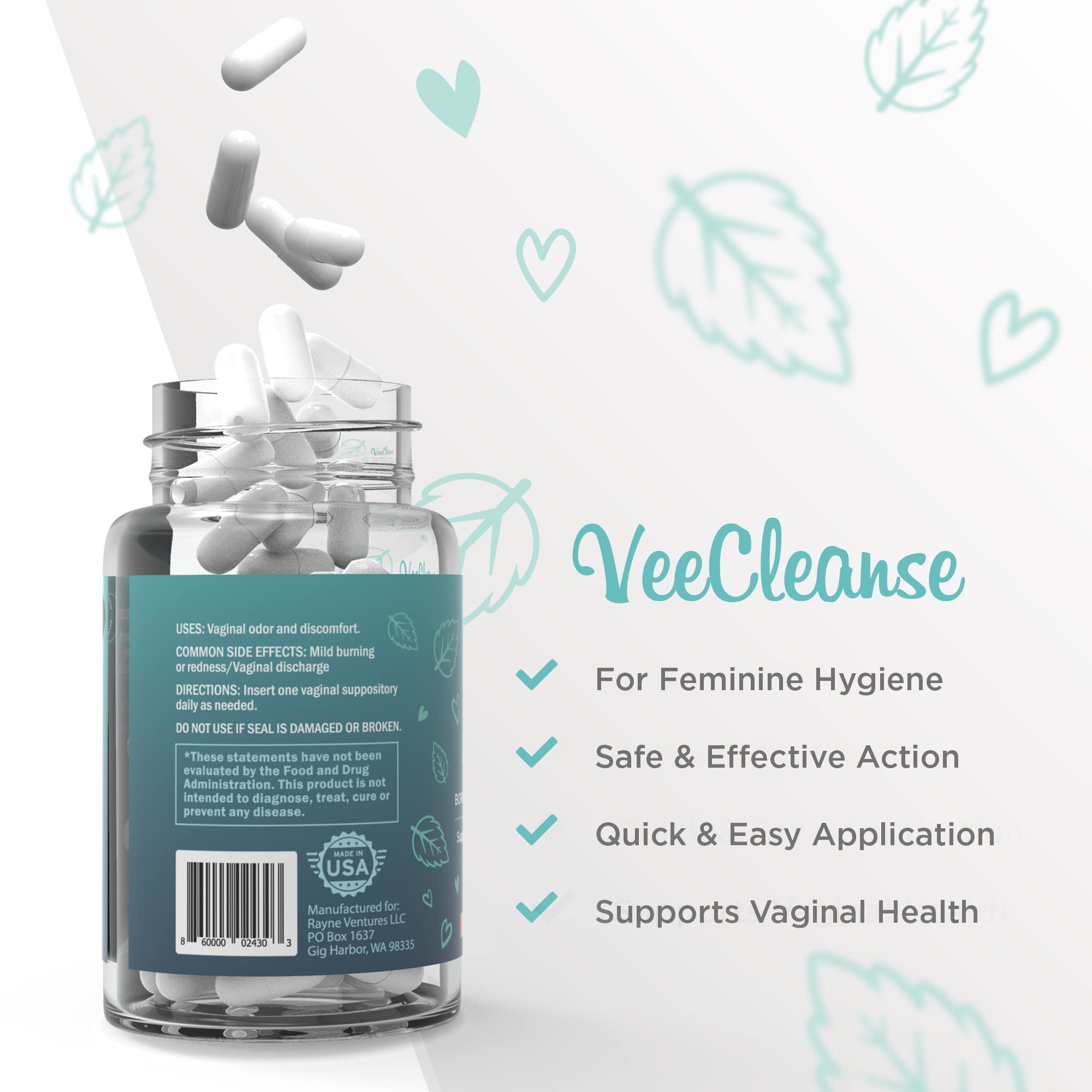 VeeFresh - VeeCleanse Boric Acid Vaginal Suppositories - Vaginal pH Balance Suppositories