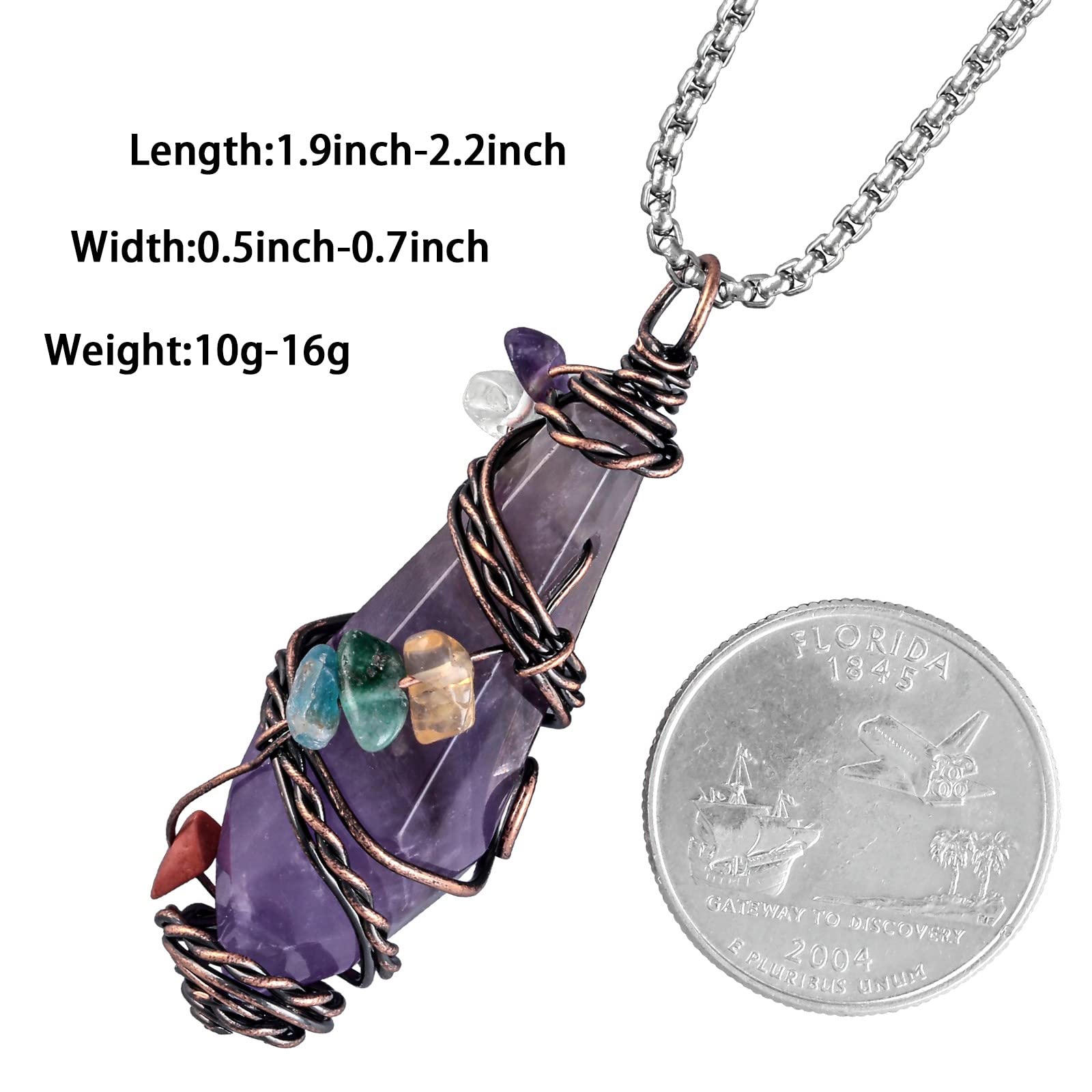 Nupuyai Wire Wrapped 7 Chakra Crystal Stone Pendant Necklace for Women Men, Handmade Faceted
