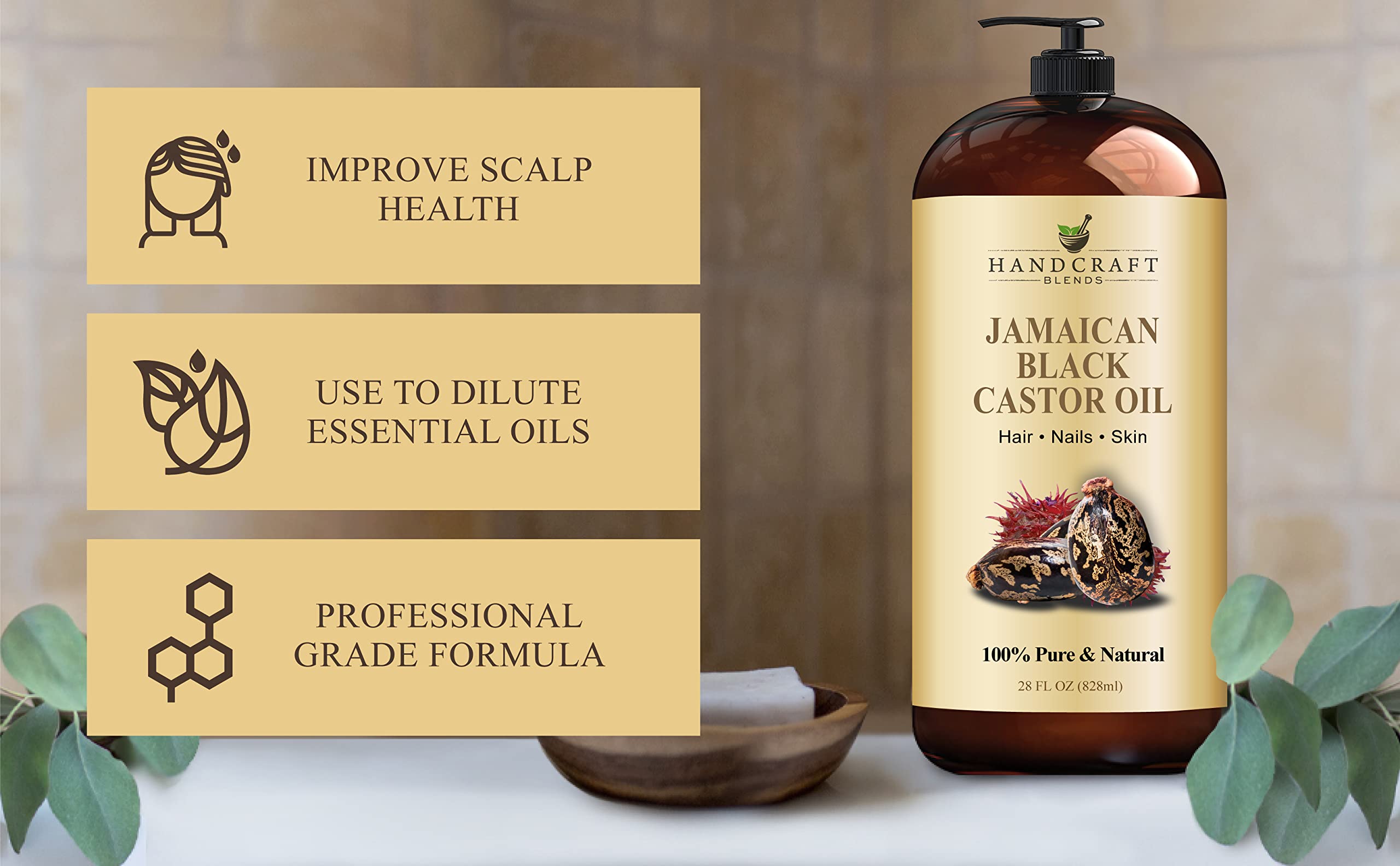Handcraft Blends Jamaican Black Castor Oil for Hair Growth, Eyelashes and Eyebrows