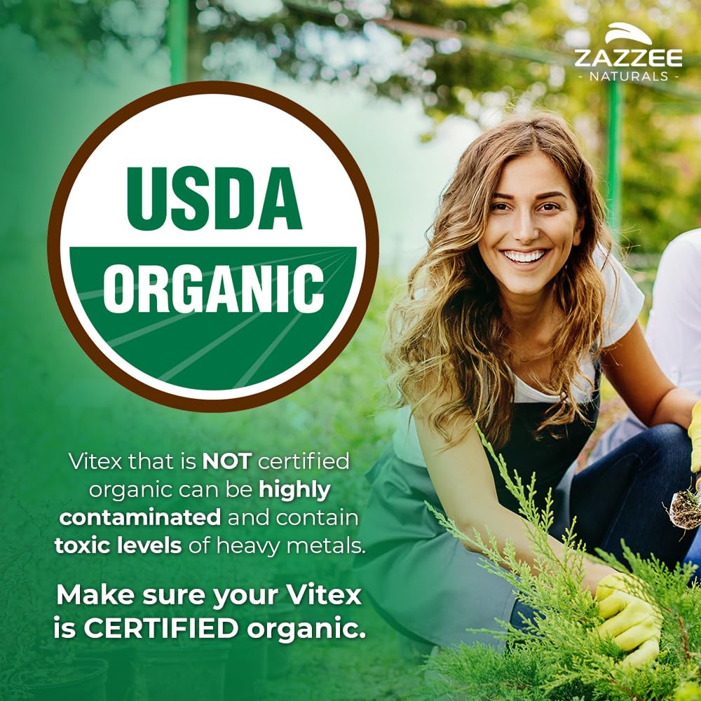 Zazzee USDA Organic Vitex, 500 mg Strength, 120 Vegan Capsules, 4 Month Supply