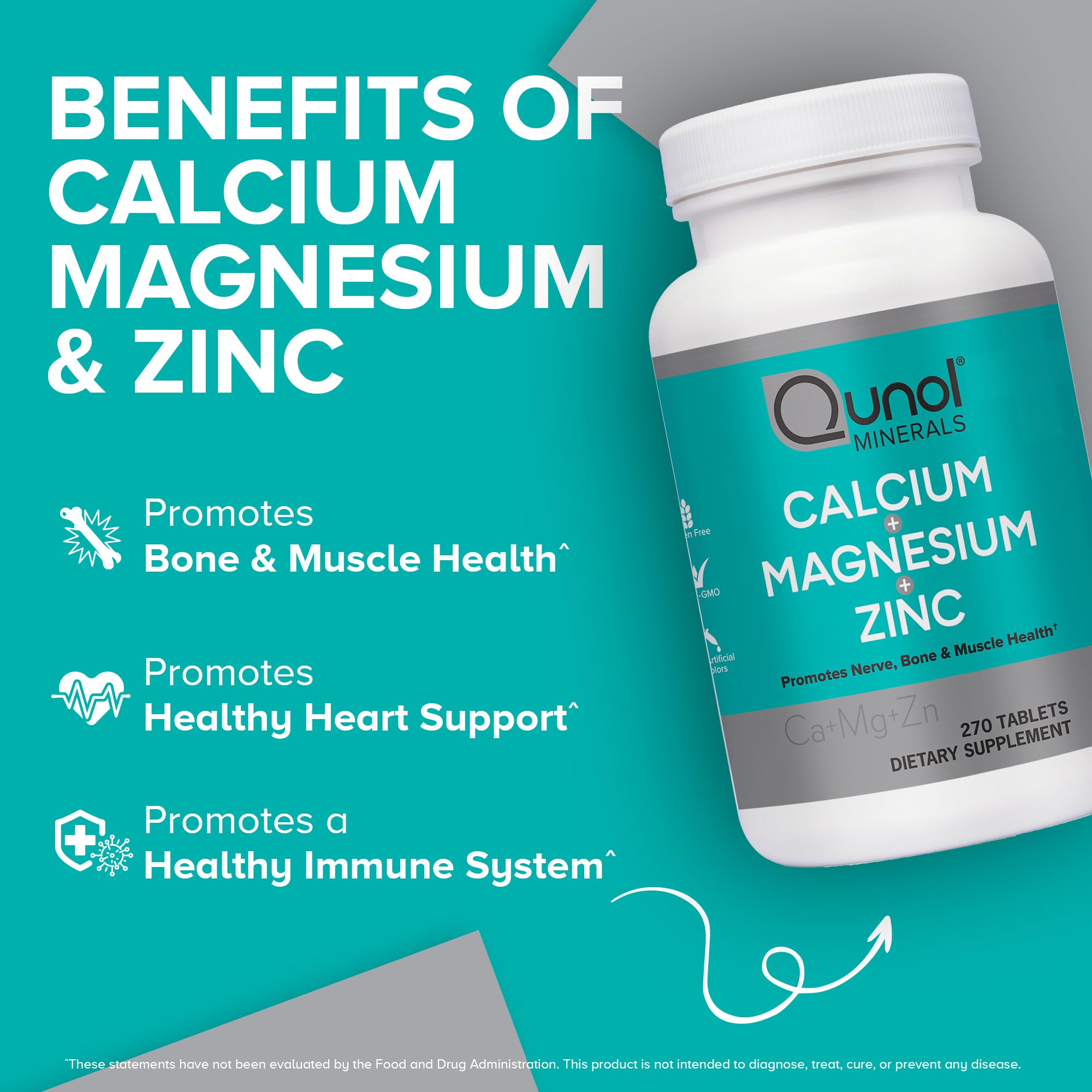 Qunol Calcium 3 in 1 Tablets with Calcium, Magnesium & Zinc for Immune Support, Bone