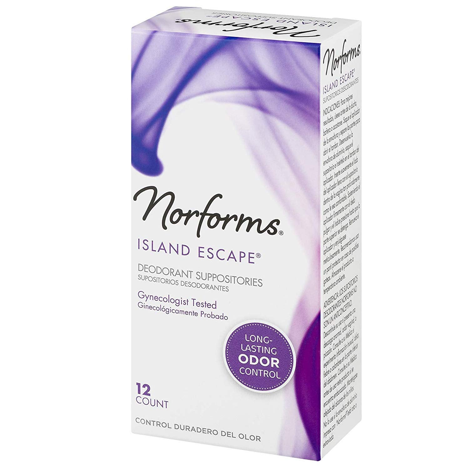 Norforms Feminine Deodorant Suppositories, Long Lasting Odor Control, Island Escape Scent, 12 Count