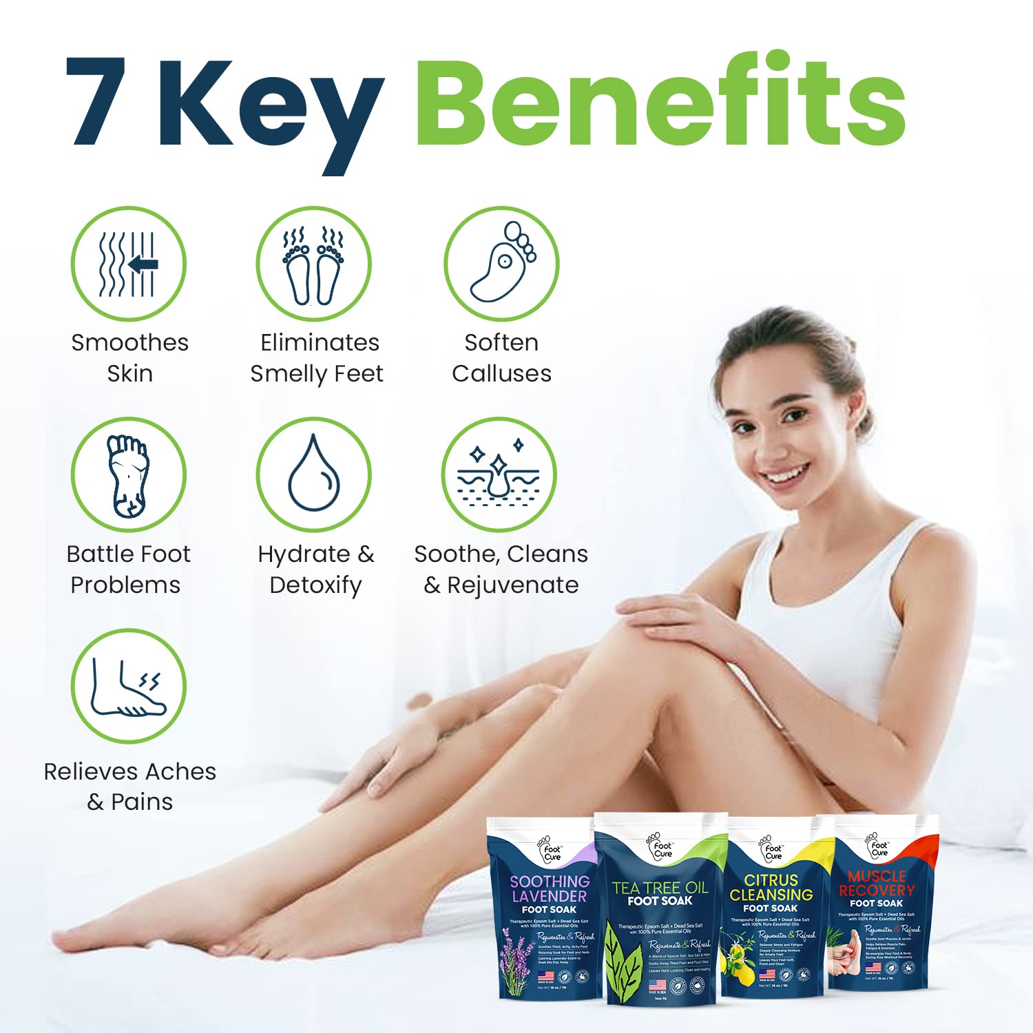 Foot Soak with Epsom Salts- Variety Pack of 4- Tea Tree Oil, Muscle Relief, Calming