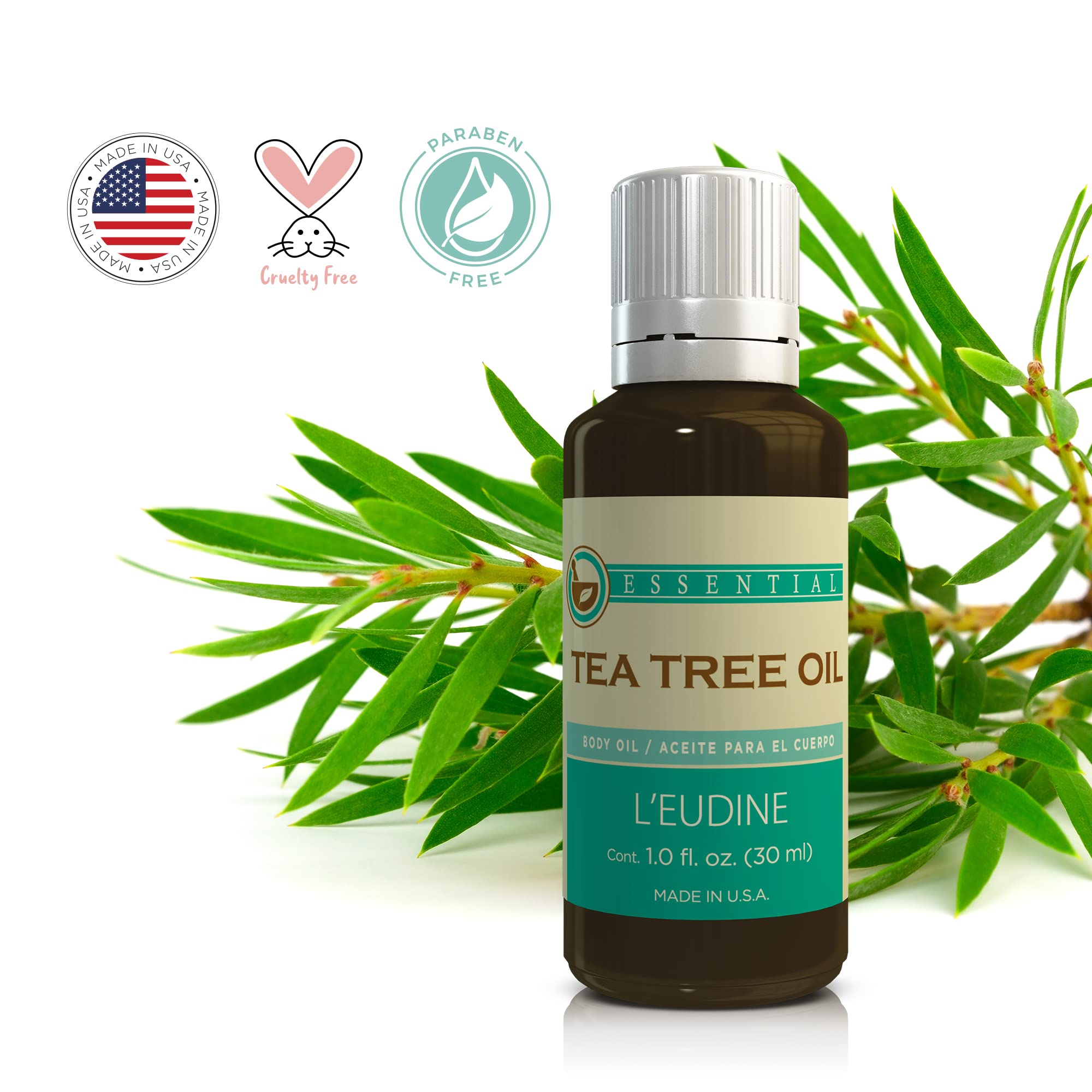 L’EUDINE Tea Tree Oil – 1fl Oz Multipurpose Body Oil for Acne, Toenail Problems, Dandruff, Skin Bites