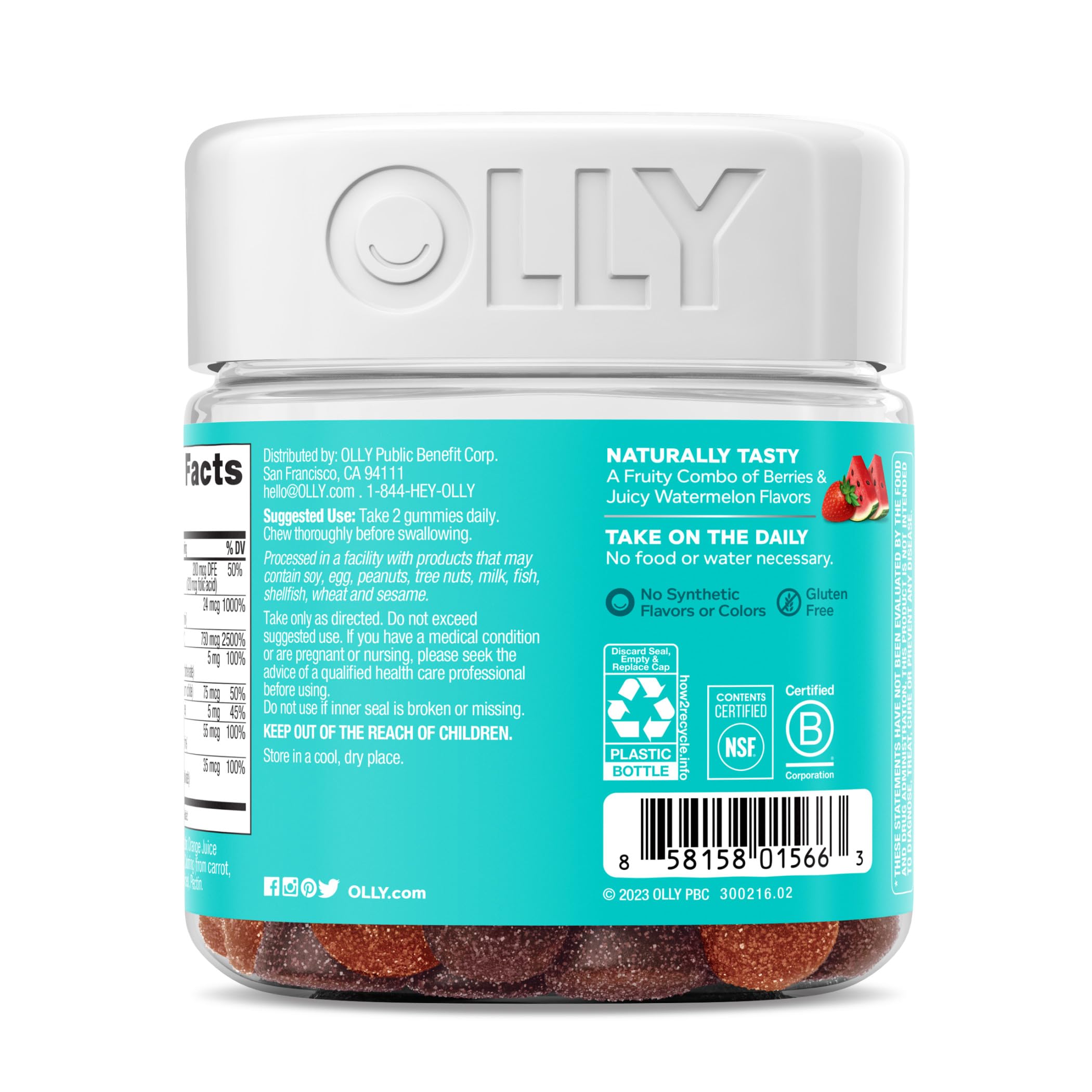 OLLY Teen Girl Multi Gummy, Healthy Skin and Immune Support, 15 Essential Vitamins