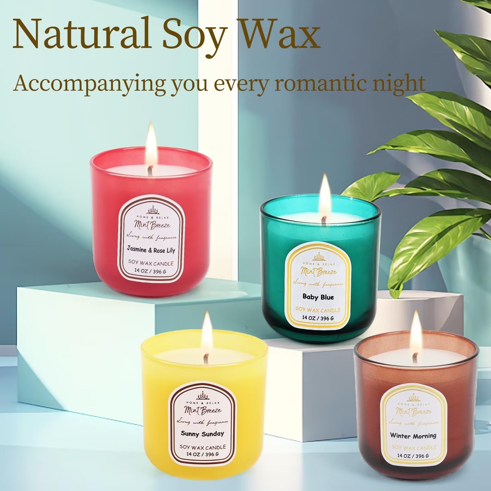 HOME & RELAX 14oz Scented Soy Wax Candle,Big Candle, More Than 80 Hours Long Lasting Burning time