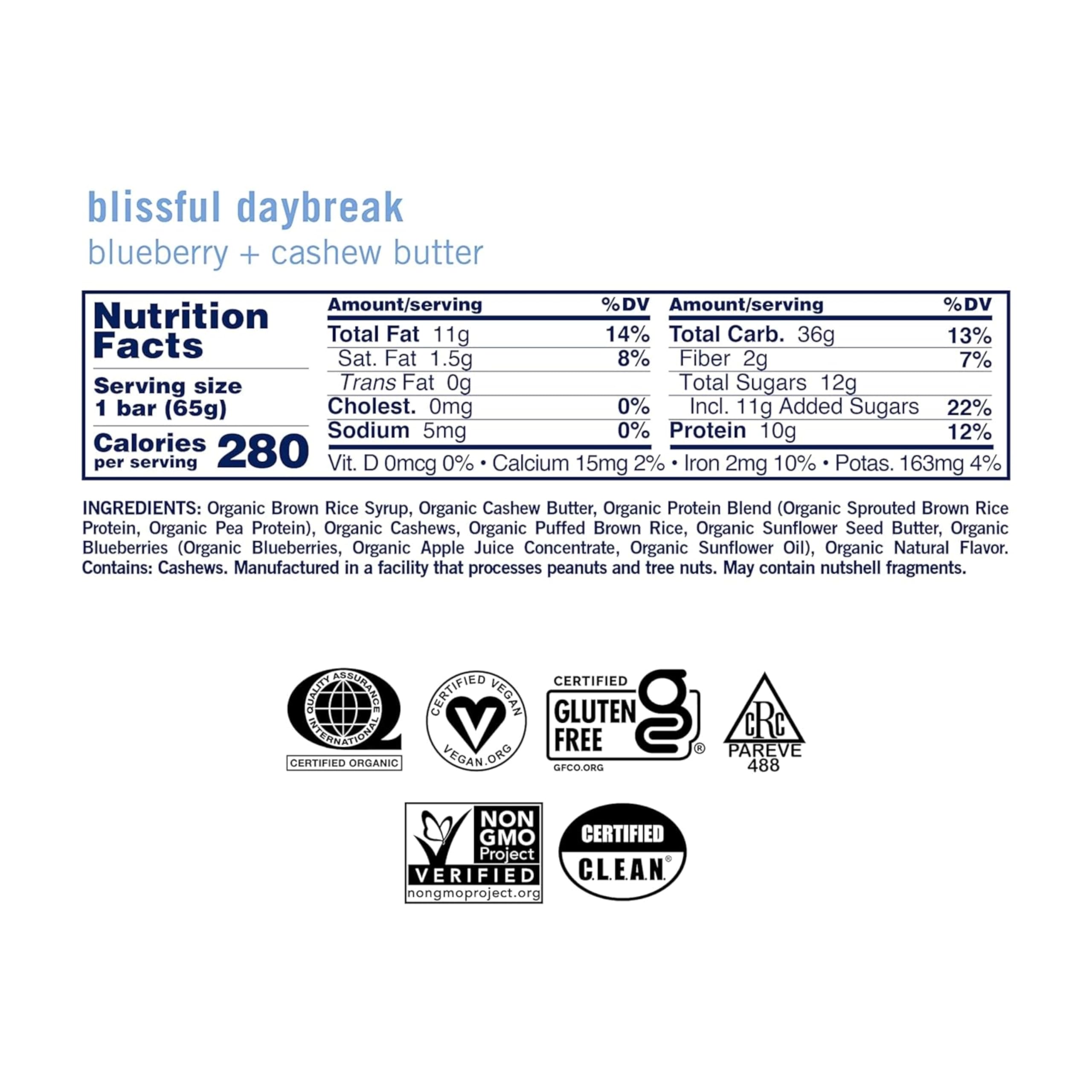 GoMacro Macrobar Organic Vegan Protein Bars - Blueberry + Cashew Butter , 2.3 Ounce