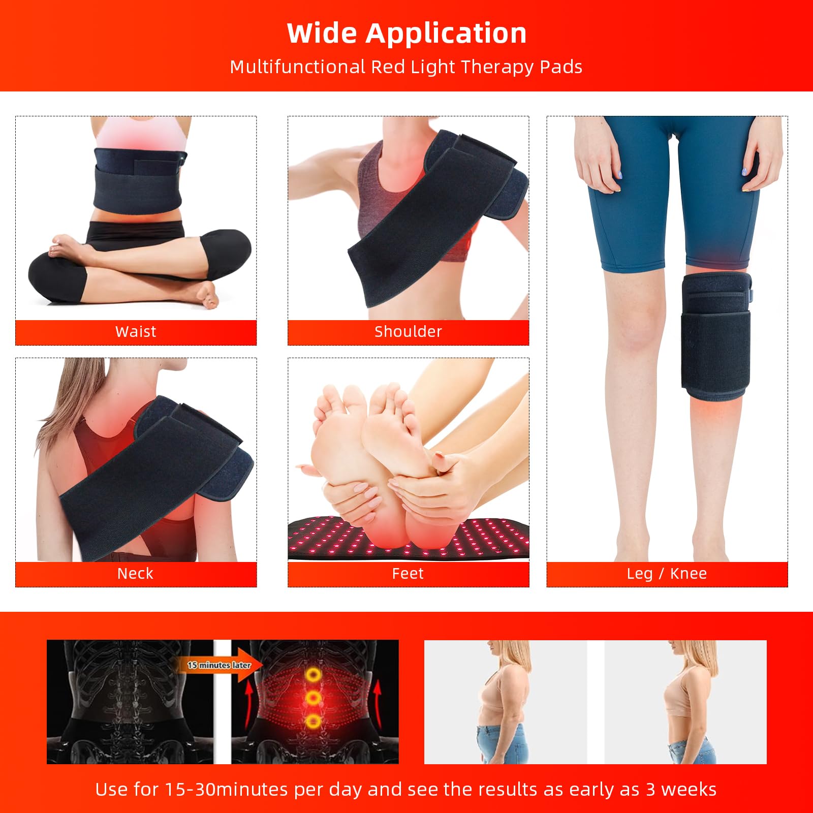 Red Light Therapy Infrared Light Therapy Heating Wrap Belt for Body Back Knee Shoulder Waist Muscle Pain
