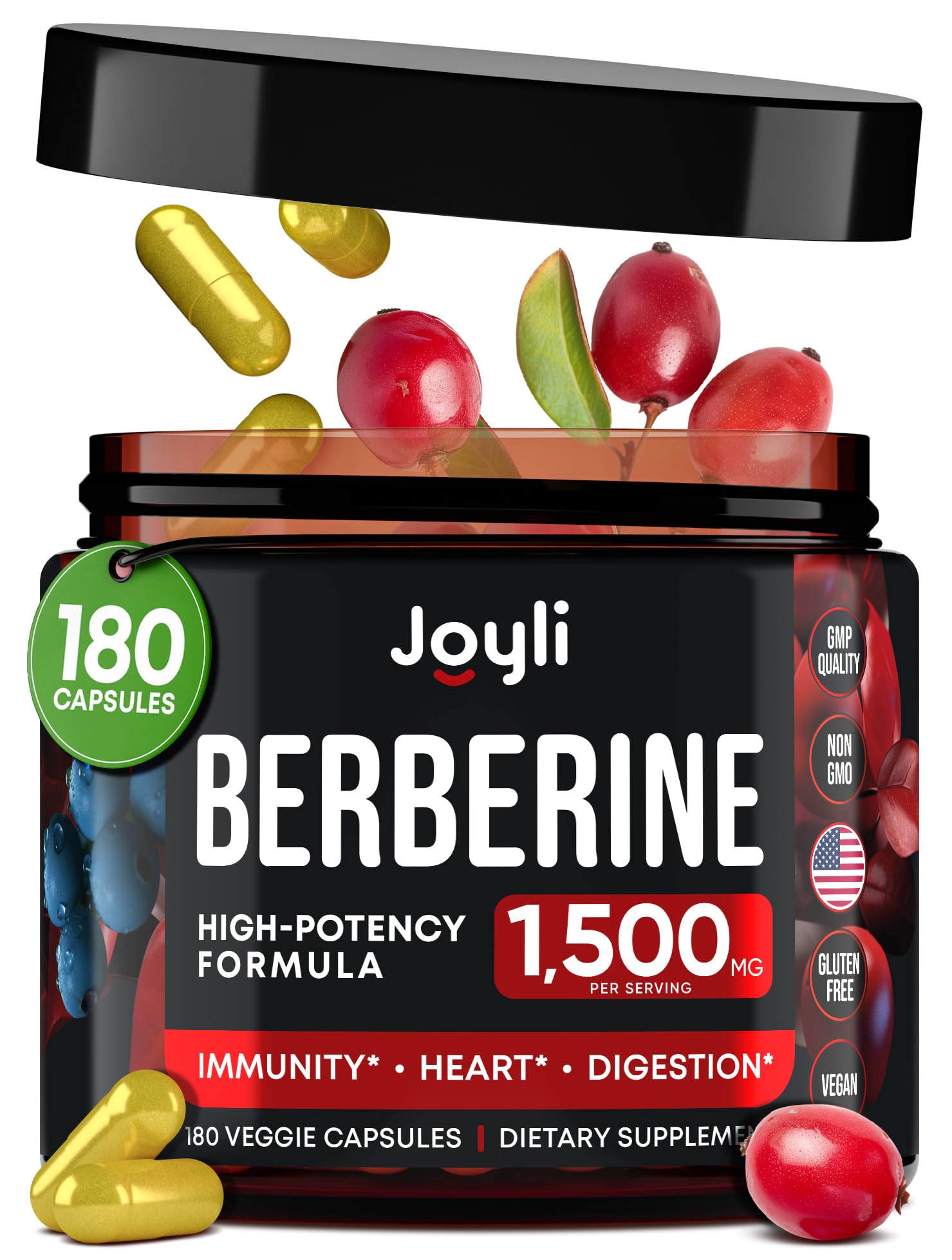Joyli Berberine 1500MG - 180 Vegan Capsules - Weight Management & Heart Support 