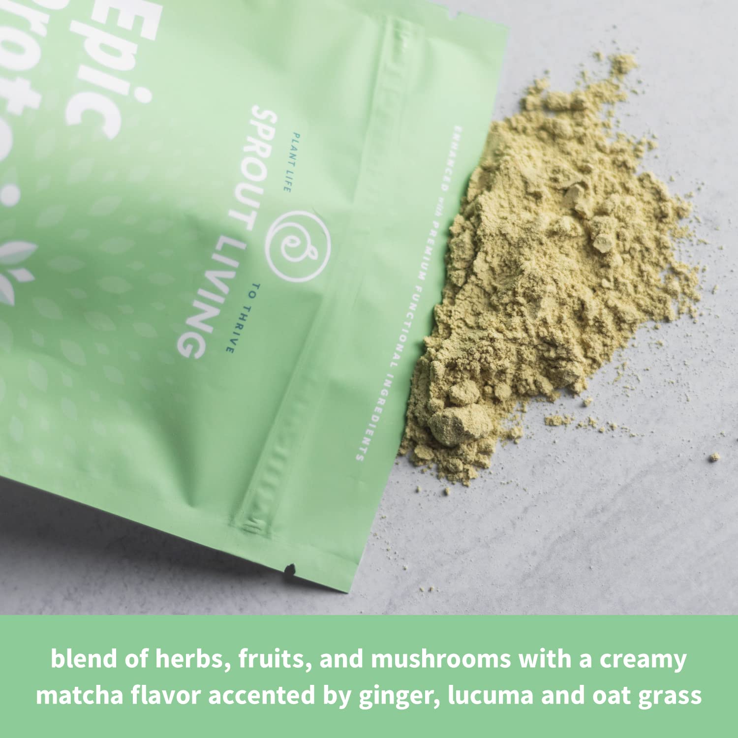 Sprout Living Epic Protein, Plant Based Protein & Superfoods Powder, Mindful Matcha