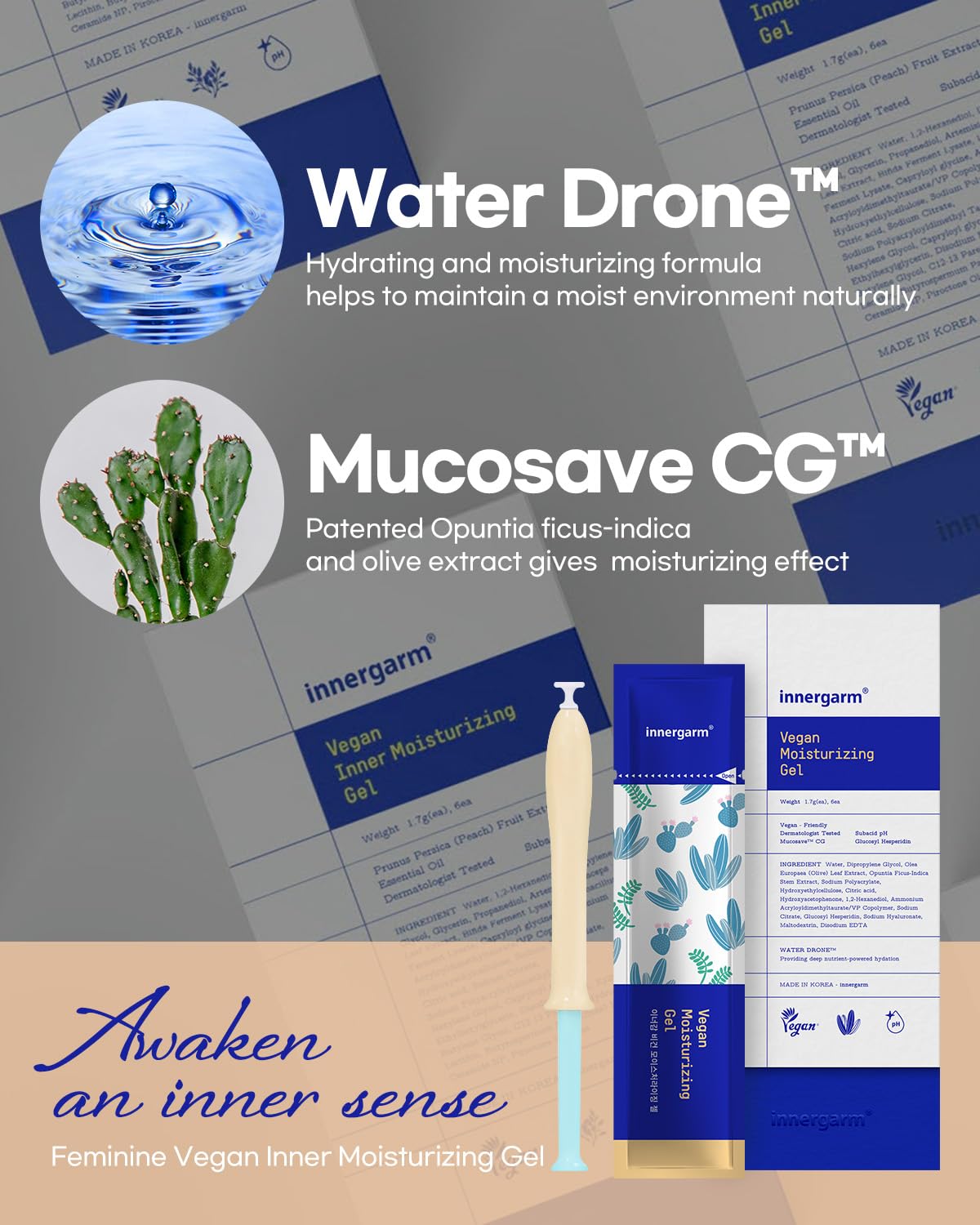 wettrust Innergarm Vegan Moisturizing Gel - pH Balanced Intimate Care for Women, Natural Ingredients, 6 Count