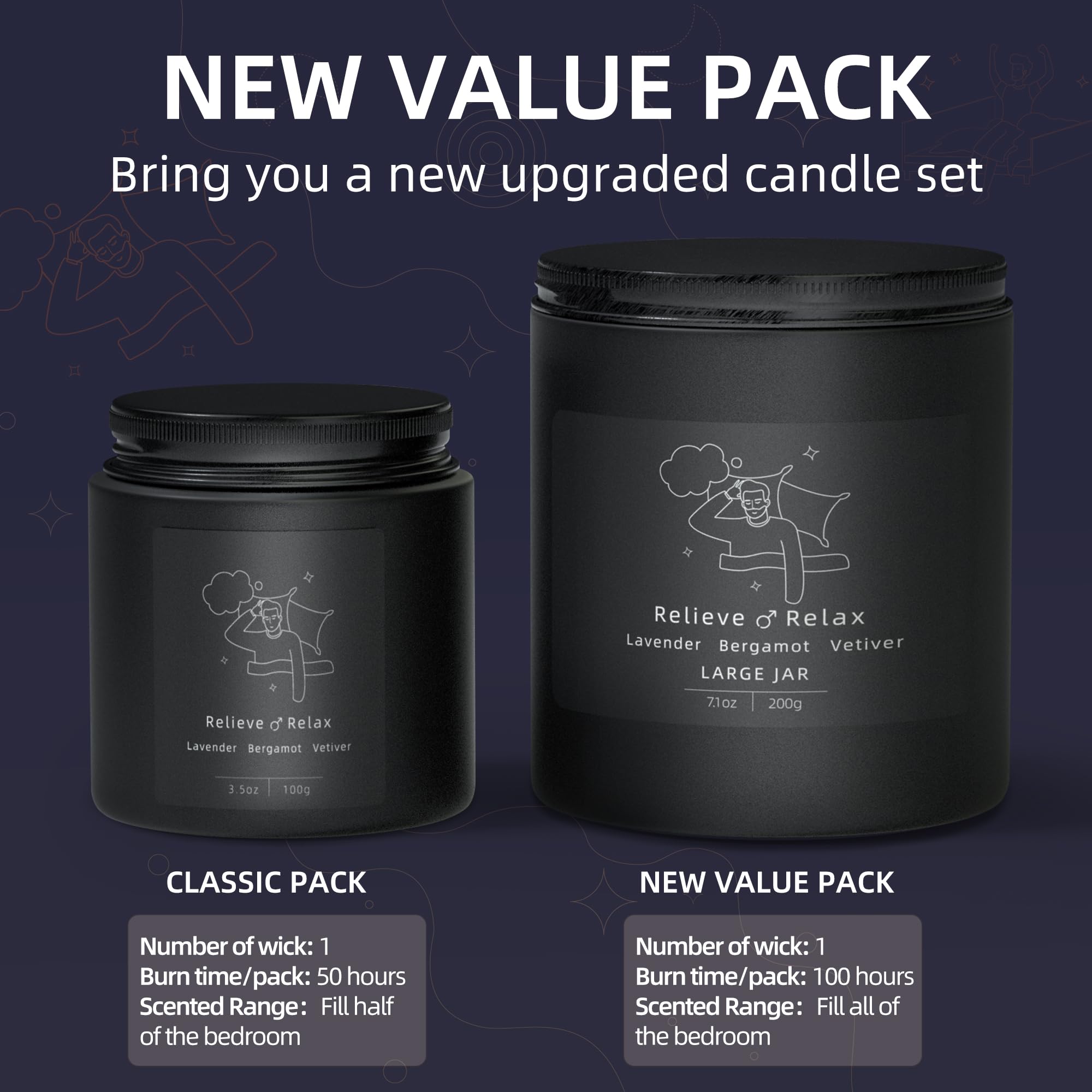 TRINIDa Large Sleep Scented Candles, Black Jar Natural Soy Candles for Home Scented, Candle Gift