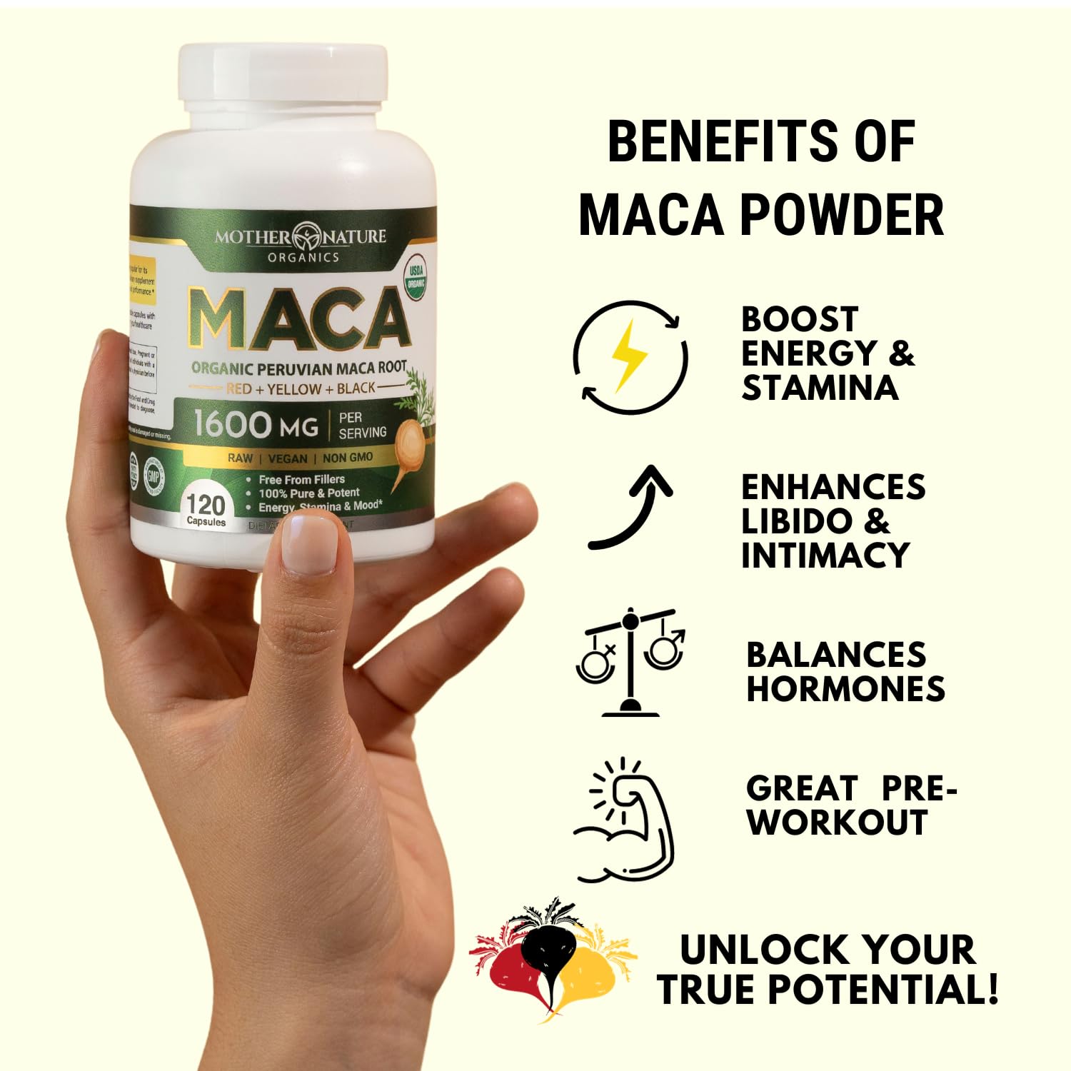 Mother Nature Organics Superfoods for Organic Living Feminine Vitality Duo: Aguaje and Maca Capsules