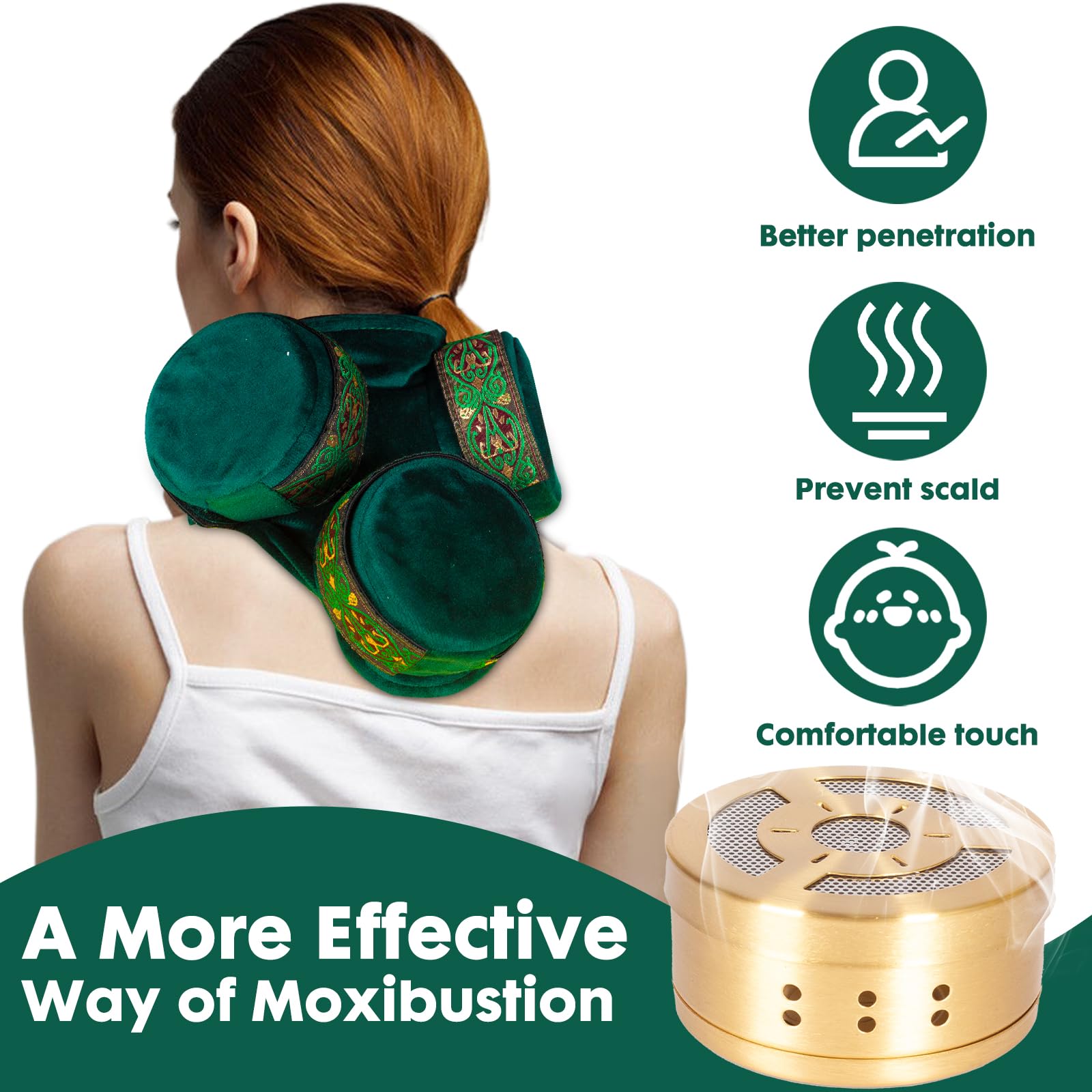 Smokeless Copper Moxa Box, Set of 3 Purifier Copper Tank Moxibustion Treatment Tool Portable