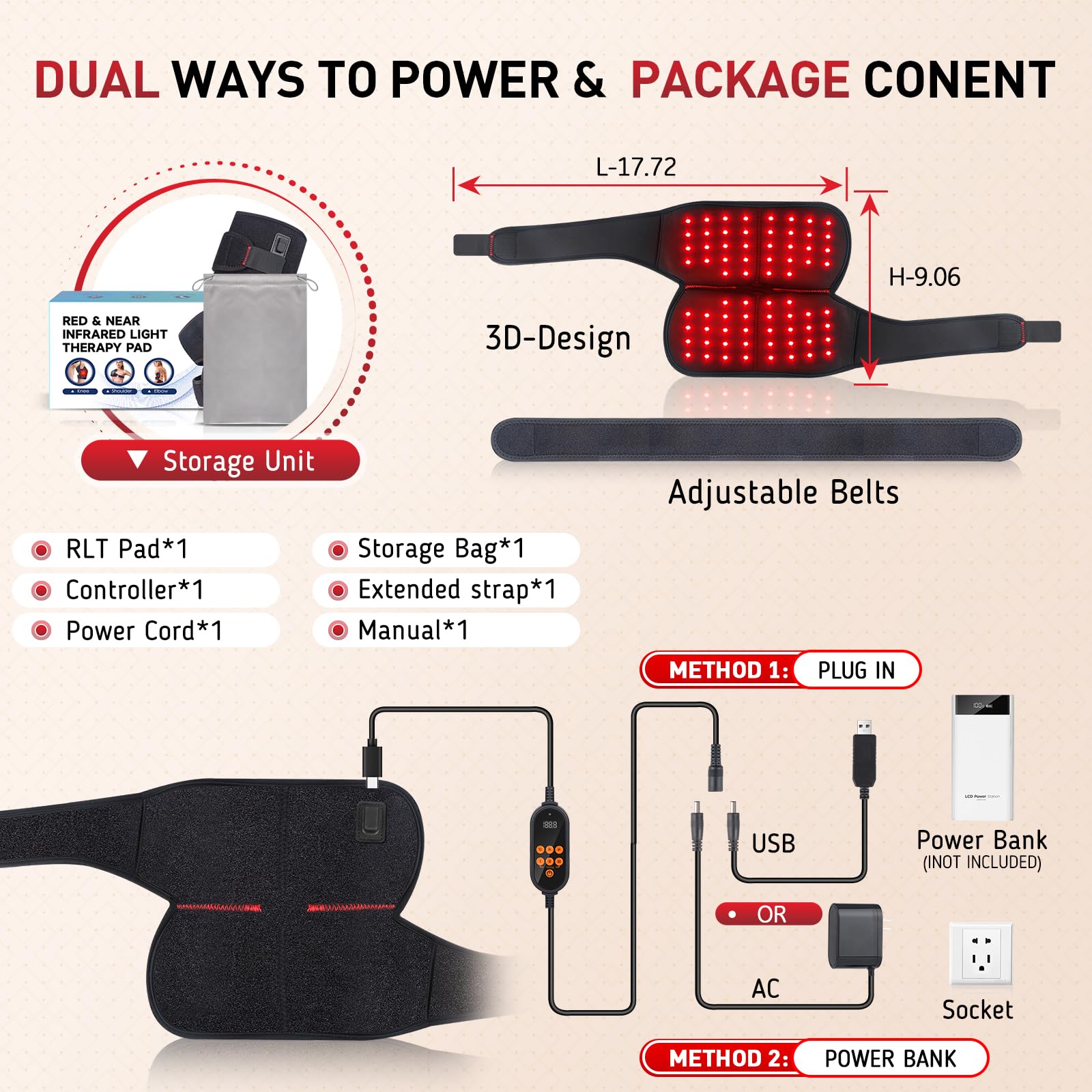 Red Light Therapy for Knee, 660nm Red Light and 850nm Near Infrared Light Therapy Device