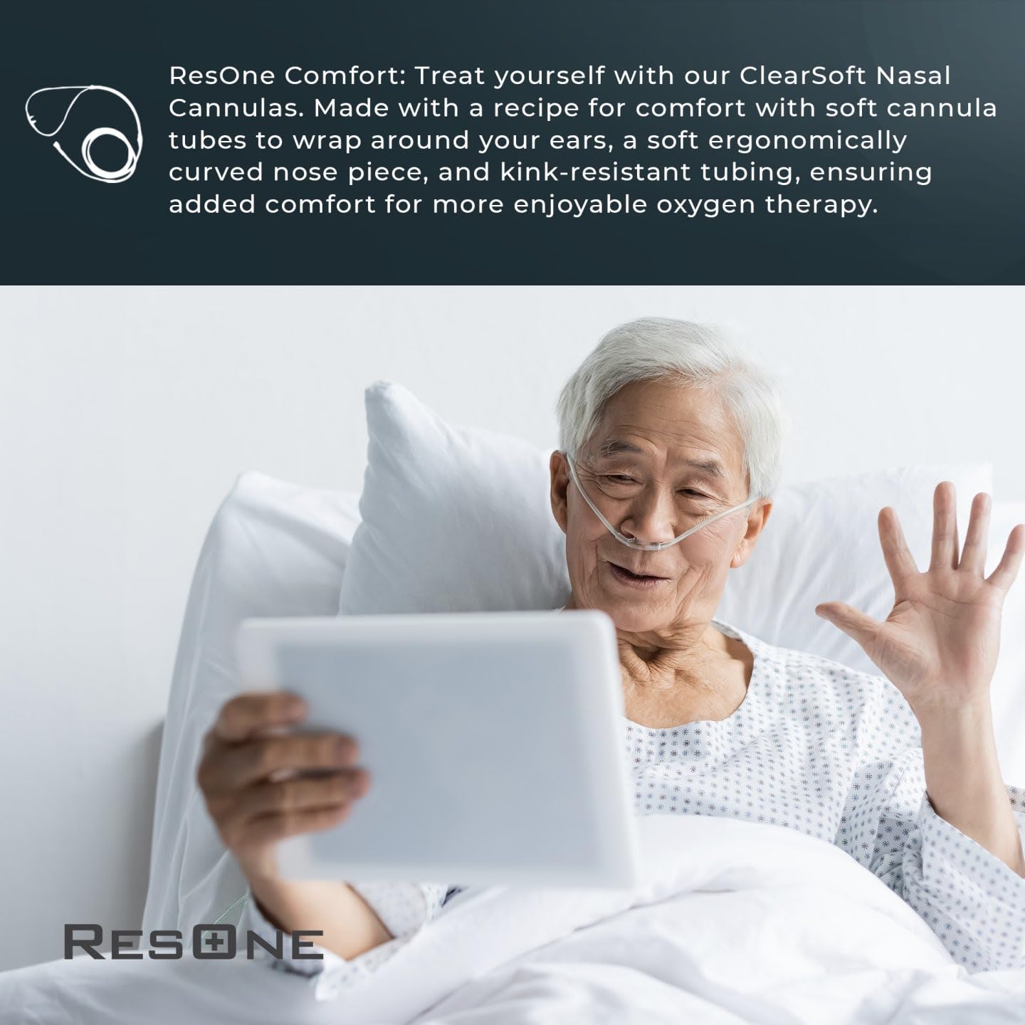 ResOne Soft Nasal Cannula 5-Pack - Oxygen Cannula, Curved Prongs, 4Ft Crush-Resistant Tubing