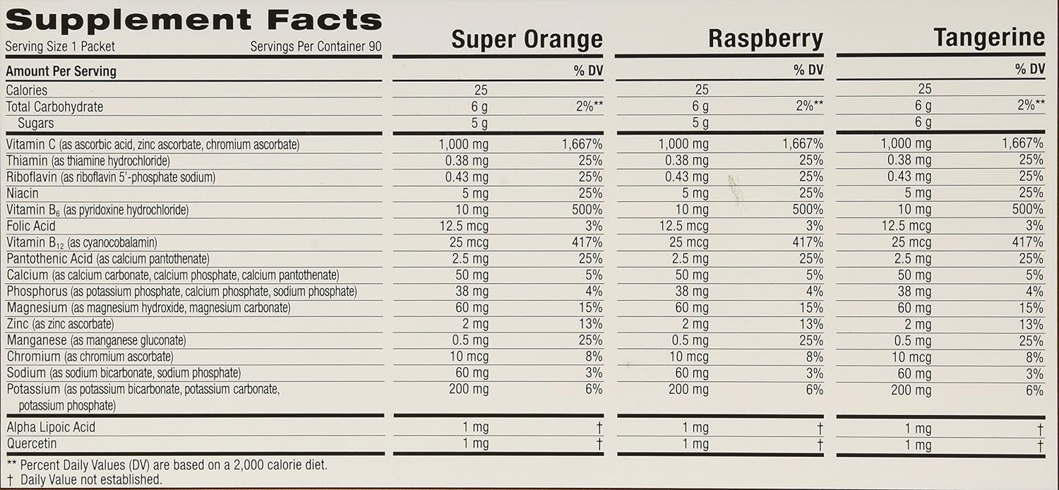 Emergen-C 1,000 mg Vitamin C Dietary Supplement Drink Mix, Super Orange/Raspberry