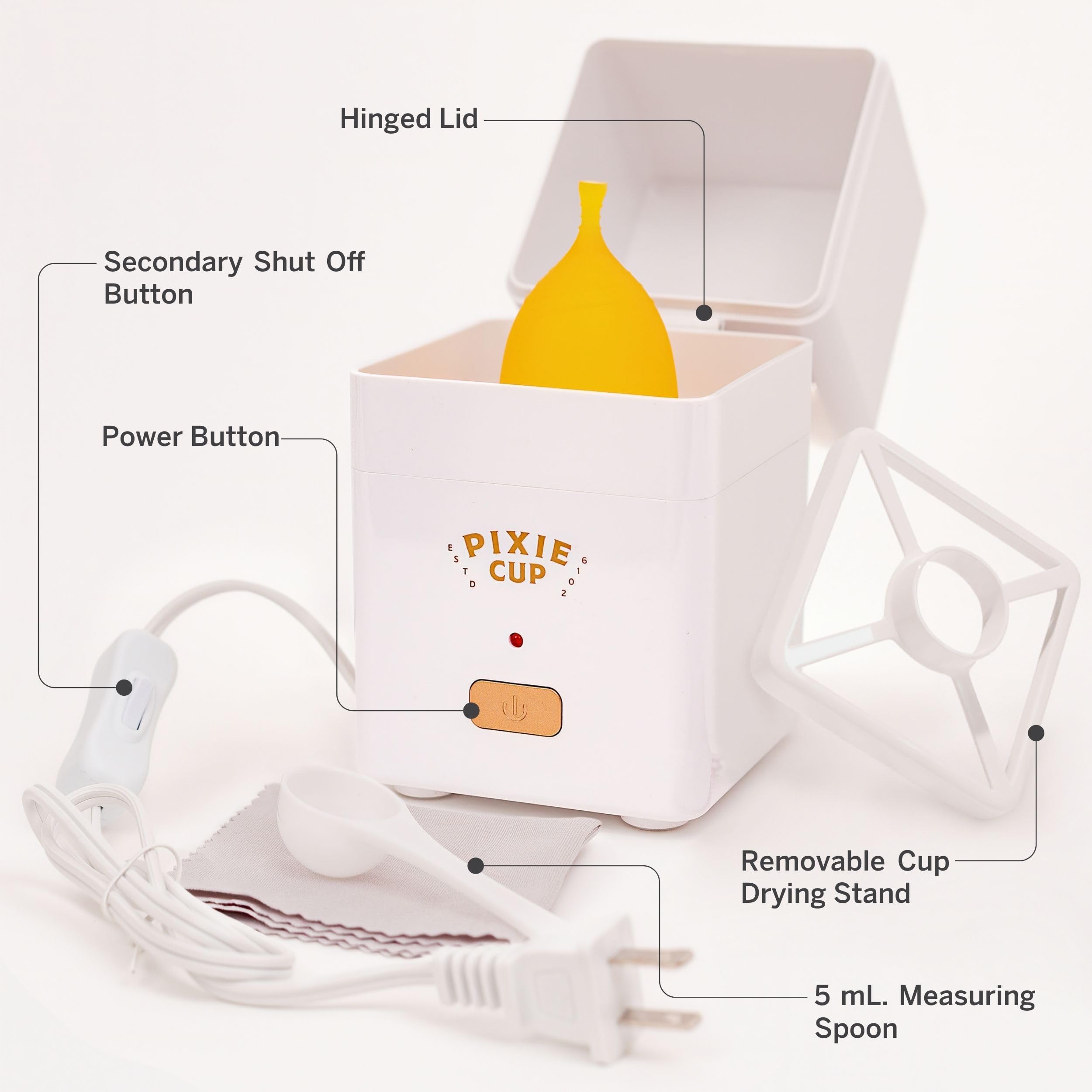 Pixie Menstrual Cup Steamer Sterilizer with A Small Period Cup - Ranked 1 for Most Comfortable Reusable