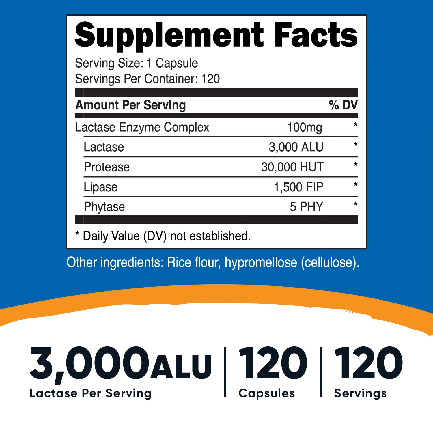Nutricost Lactase Enzyme Complex 3,000 FCC ALU, 120 Veggie Capsules - Non-GMO