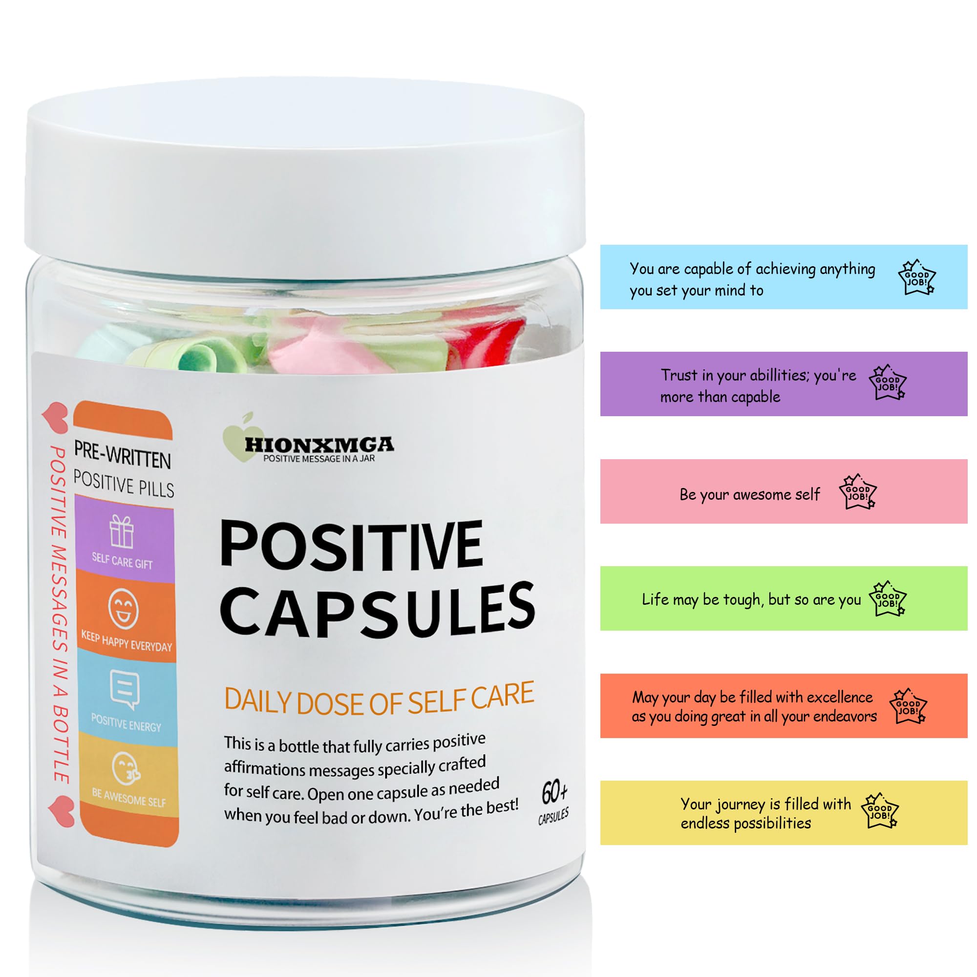 HIONXMGA Positive Messages in a Bottle (60+ Positive Affirmations),Self Care Gifts for Women Men