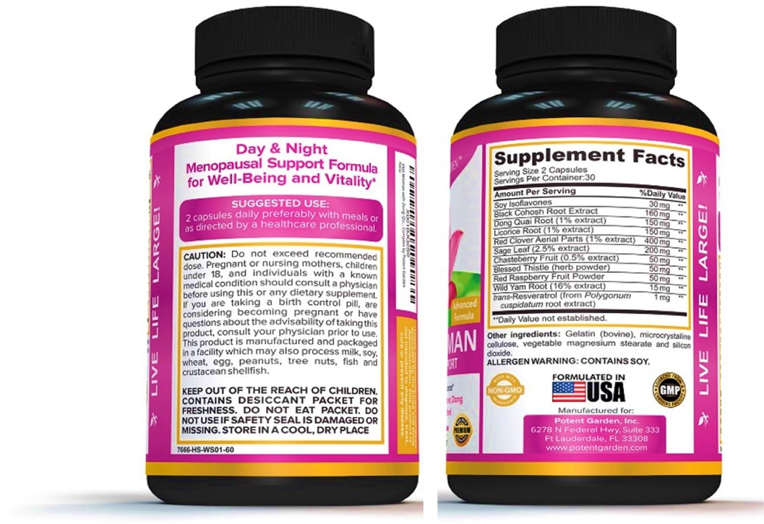 Potent Garden Menopause Relief Supplement with Black Cohosh, Soy Isoflavones, and Don Quai