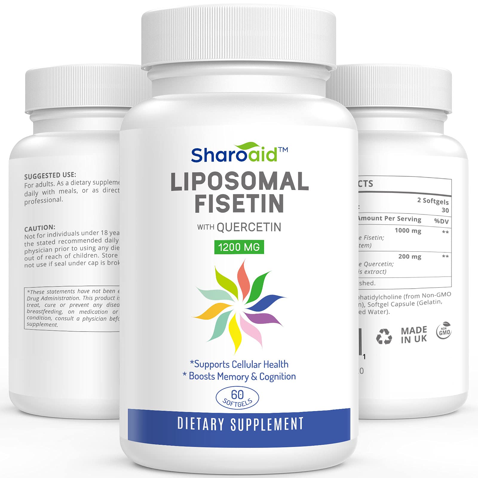 Sharoaid Liposomal Fisetin with Quercetin Supplements 1200 mg per Serving,High Absorpti