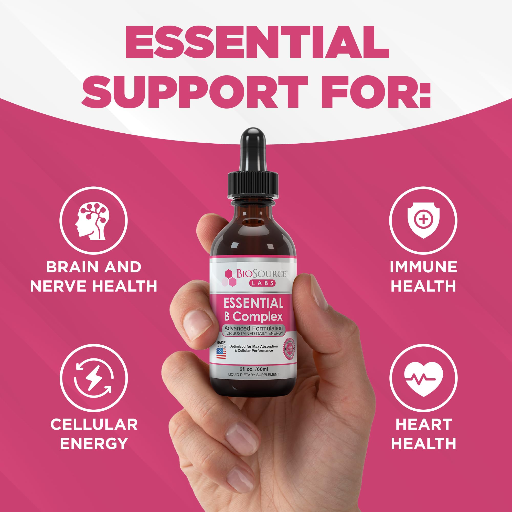 BioSource Labs Essential B Complex - Daily Vegan Vitamin B-Complex Sublingual Liquid