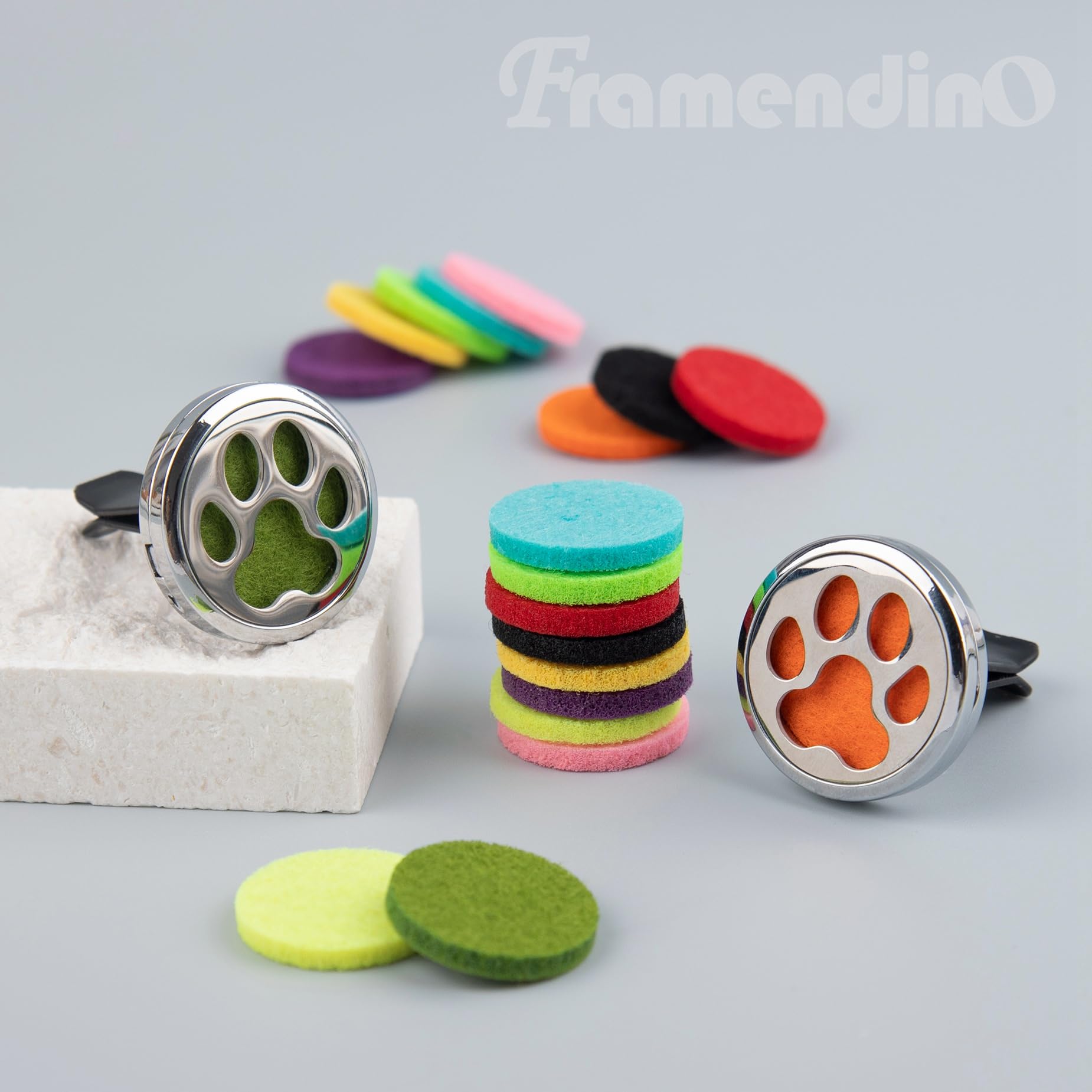 Framendino, 2 Pack Dog Paw Print Locket for Essential Oil Diffuser with 20 Felt Refill Pads
