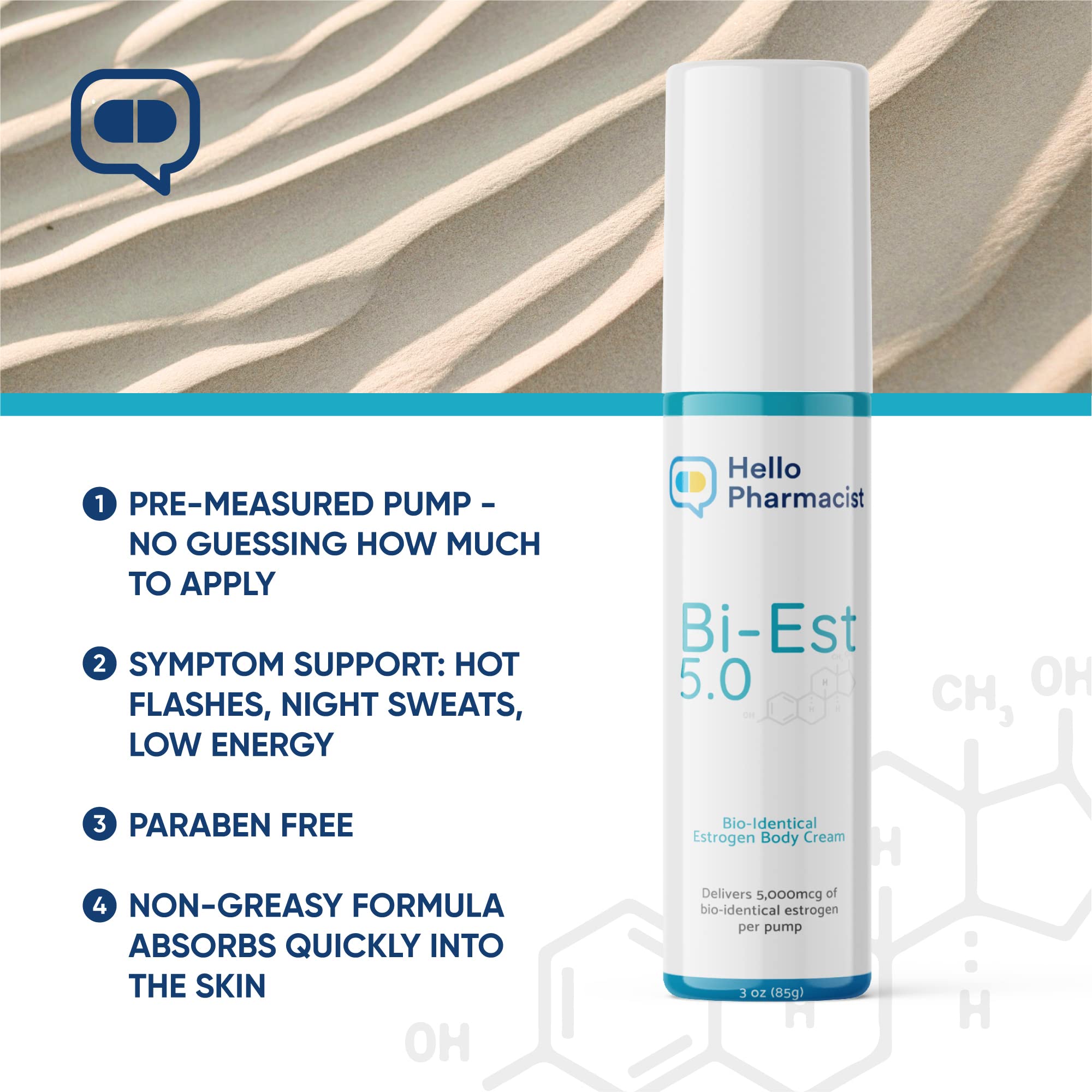 HelloPharmacist Natural Bioidentical Bi-EST 5.0 Estrogen Menopause Relief Cream for Women
