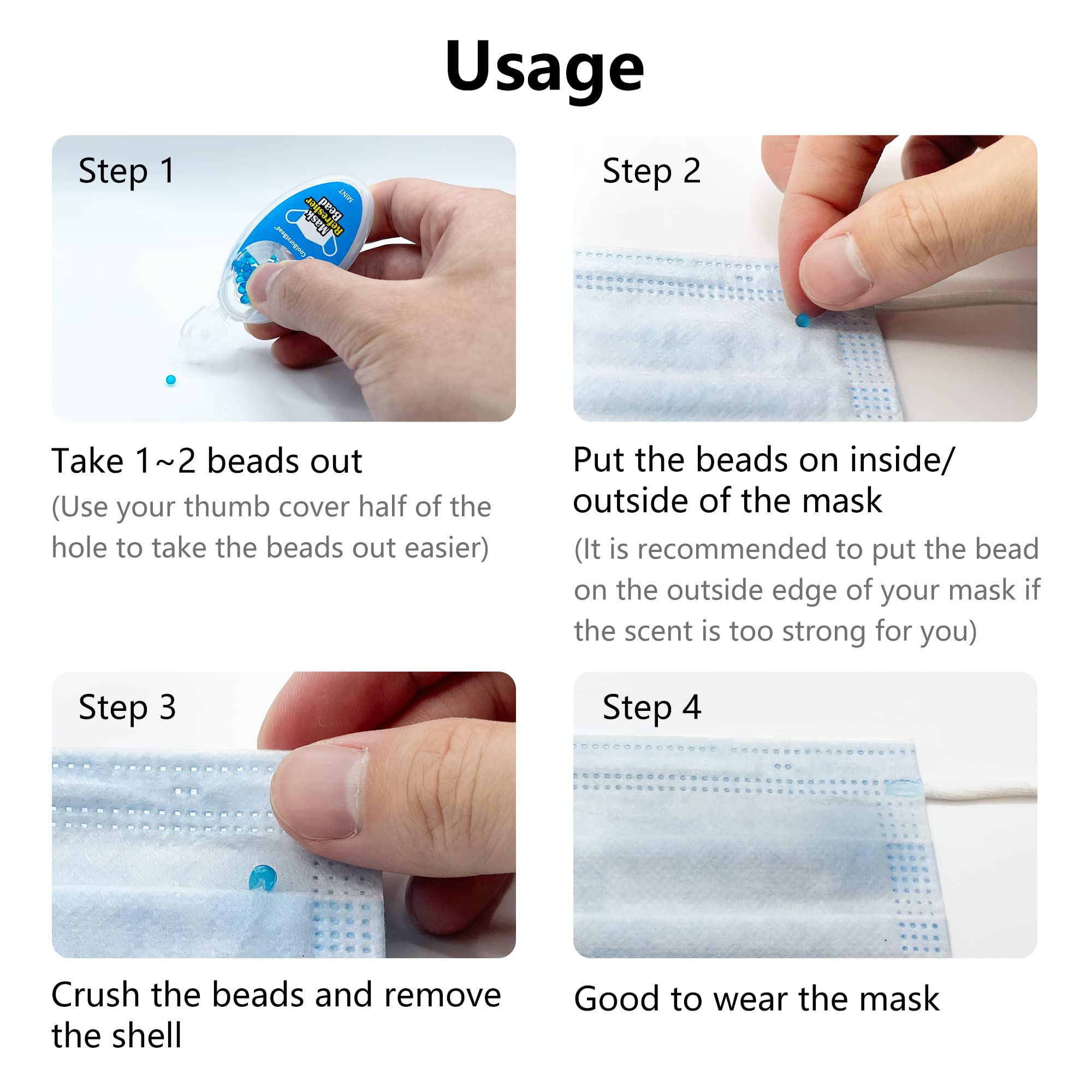 CoolBurstBead Face Mask Refresher, Long-Lasting & Strong Refreshing Fragrance, 4-Pack