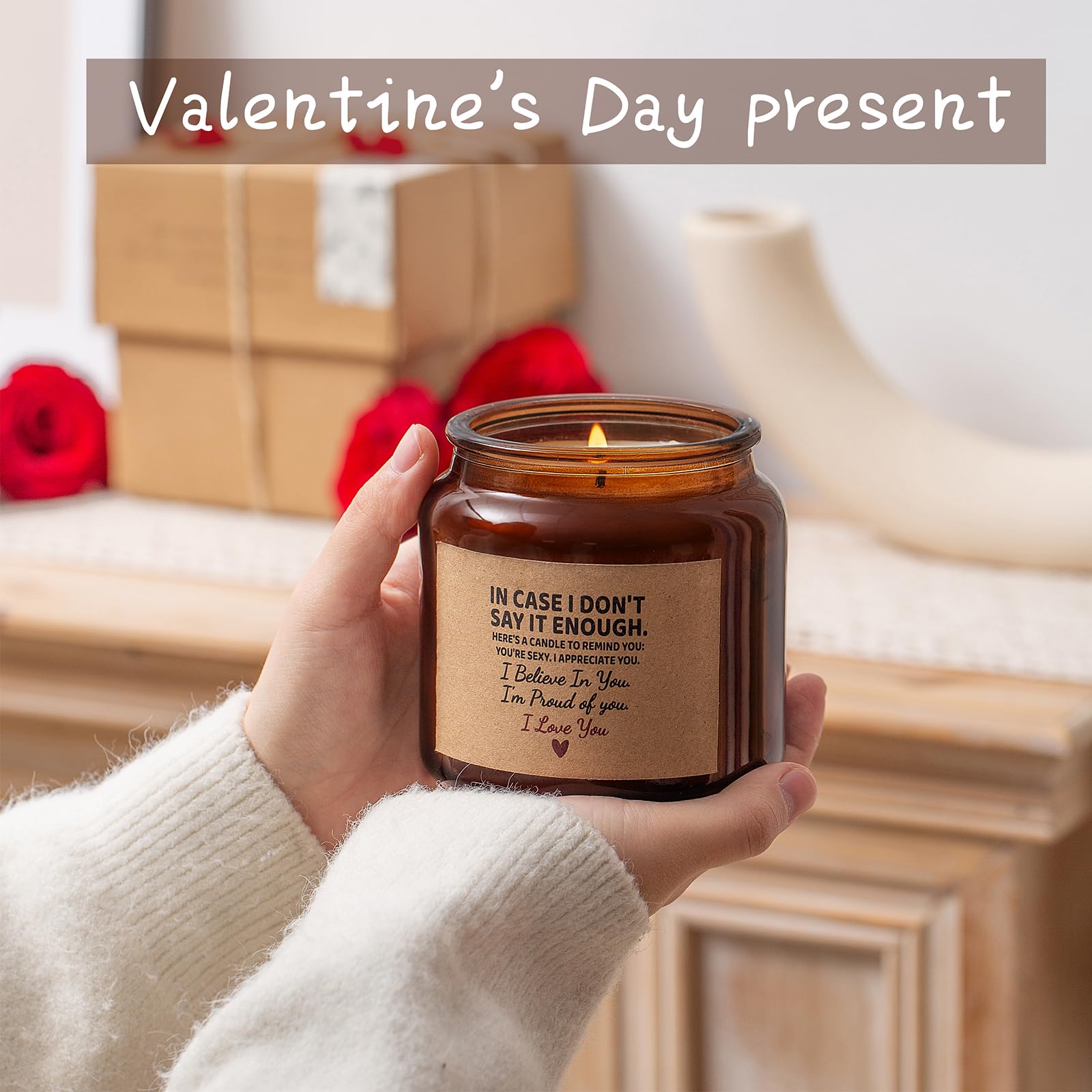 Candle Amber Moss Scented, Valentines Day Gifts for Her Girlfriend Wife, Romantic Anniversary