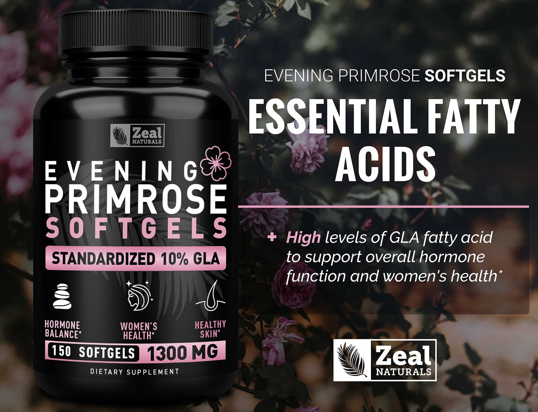 Evening Primrose Oil Capsules (150 Liquid Softgels | 1300mg) Premium Evening Primrose Oil – Natural