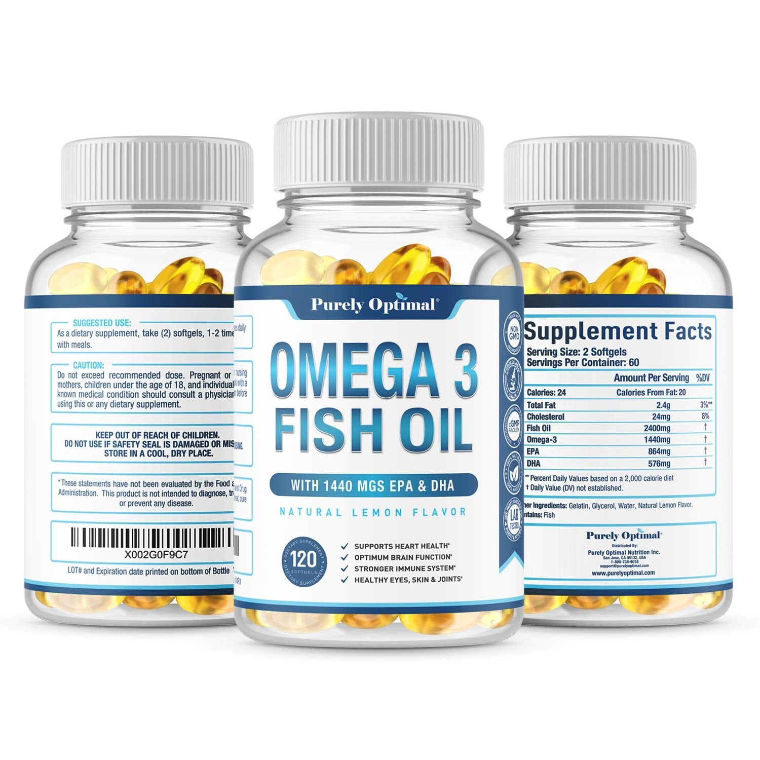 Premium Omega 3 Fish Oil Supplement 2400mg - Burpless Fish Oil Omega3 Softgels