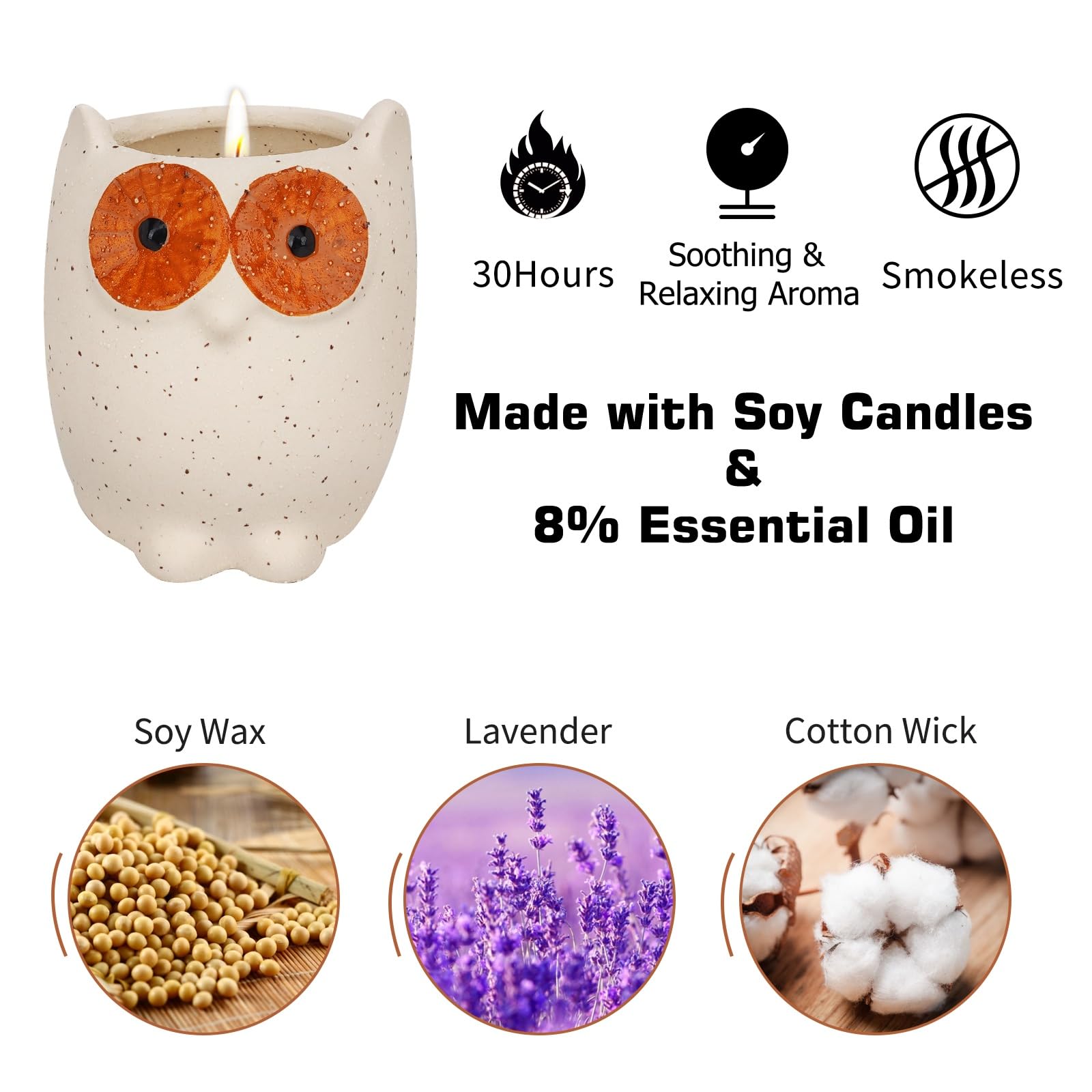 ETAKISH Lavender Scented Candle Gifts for Women, Cute Owl Highly Scented Aromatherapy Candle