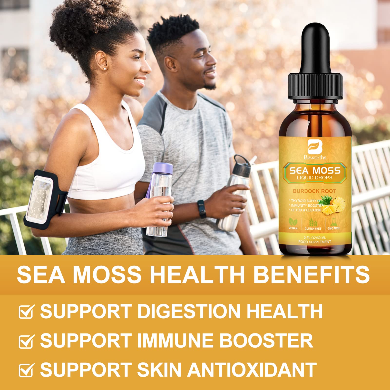 B BEWORTHS Sea Moss Liquid Drops - Organic Irish Sea Moss Gel with Burdock Root