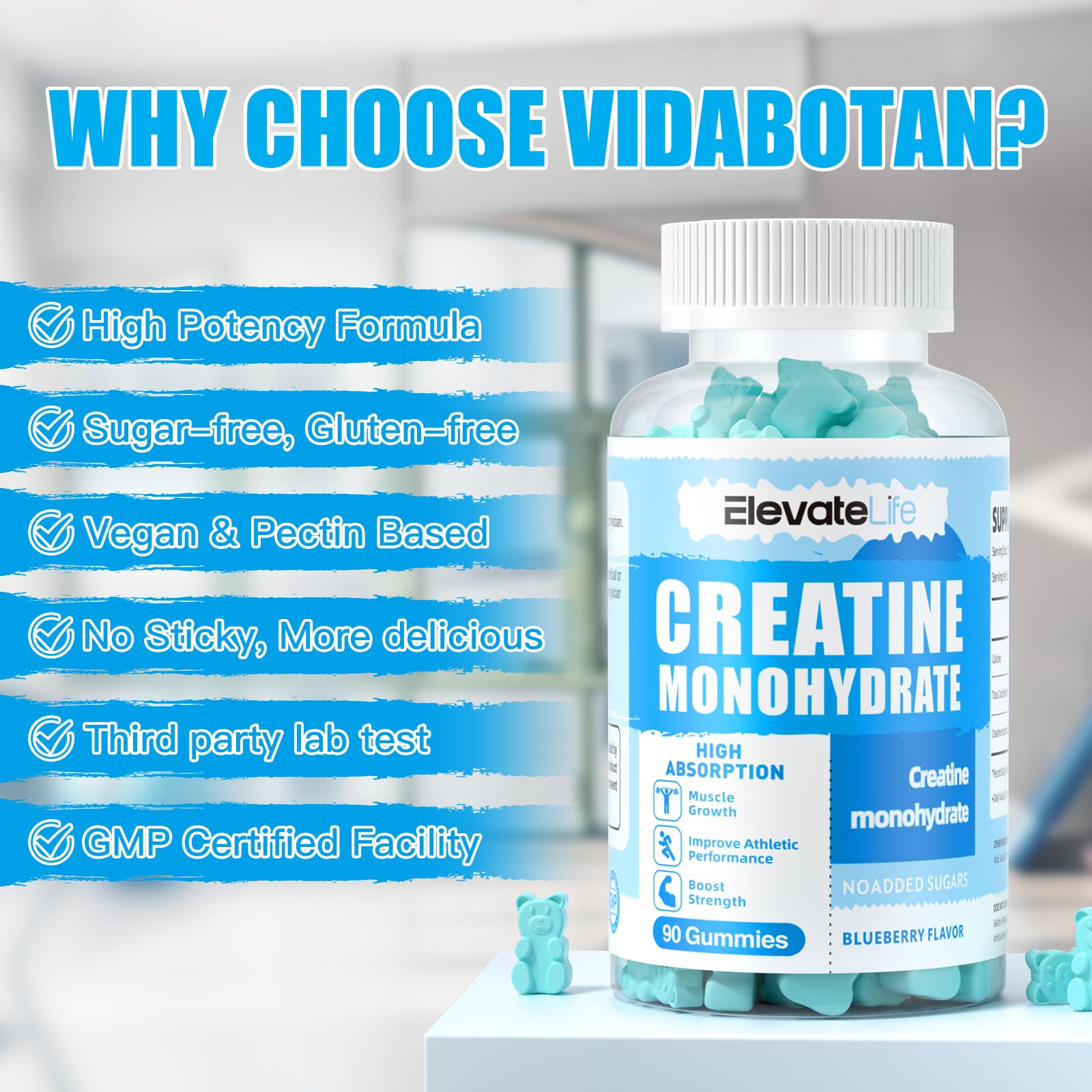 ElevateLife Creatine Monohydrate Gummies 5000mg for Men & Women, Chewables