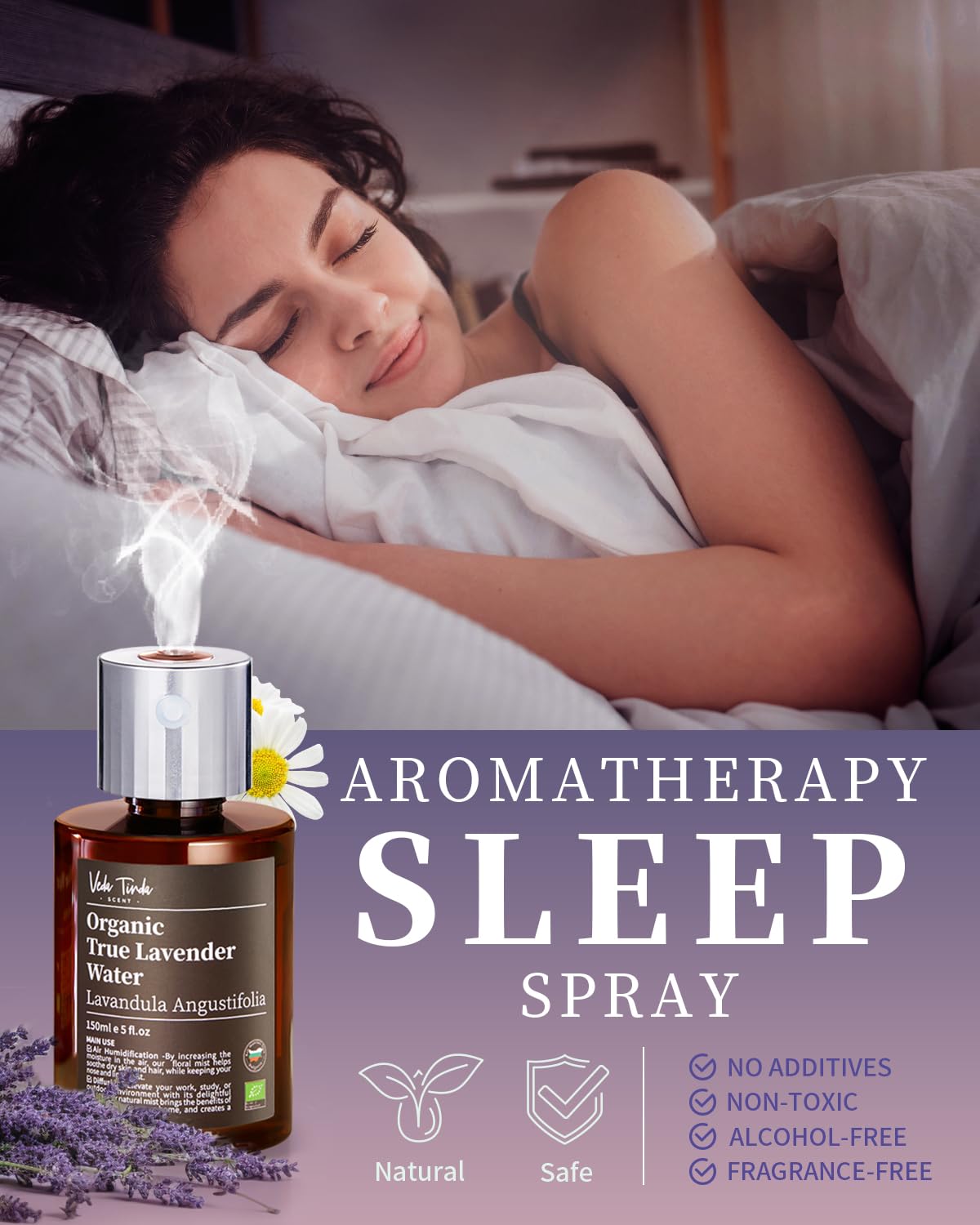 VTS Organic Lavender Water and Roman Chamomile Floral Water with Diffuser, Aromatherapy Air