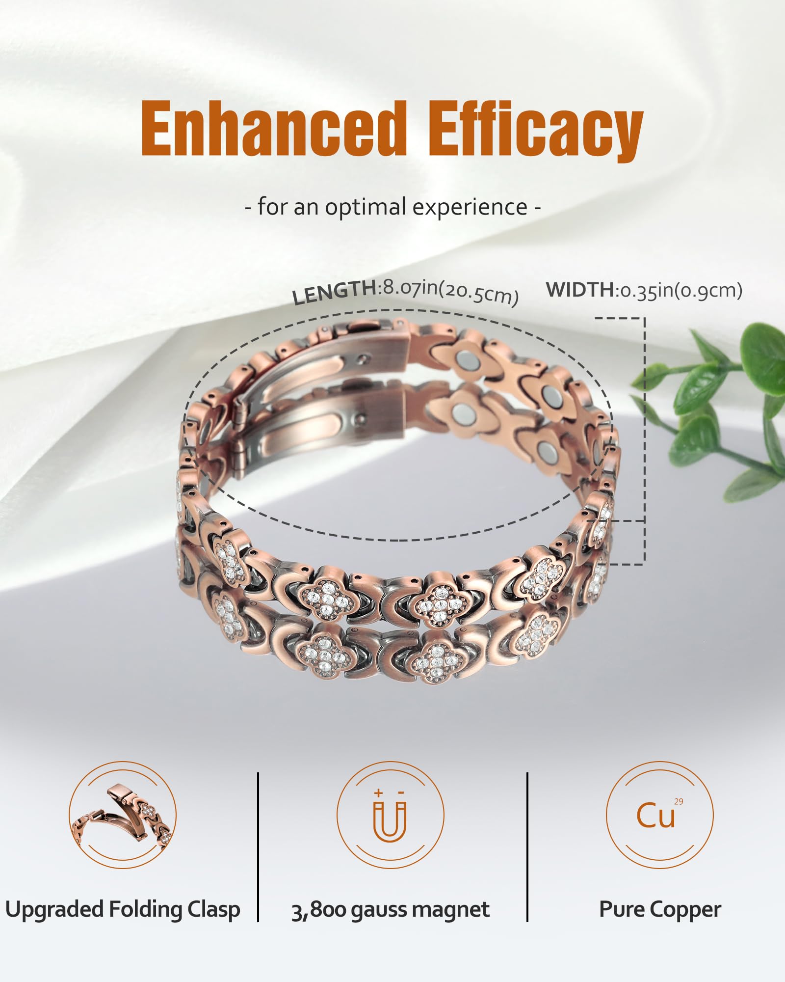 Jecanori Women's Pure Copper Bracelet, Ultra Strength Magnetic Copper Bracelets for Women