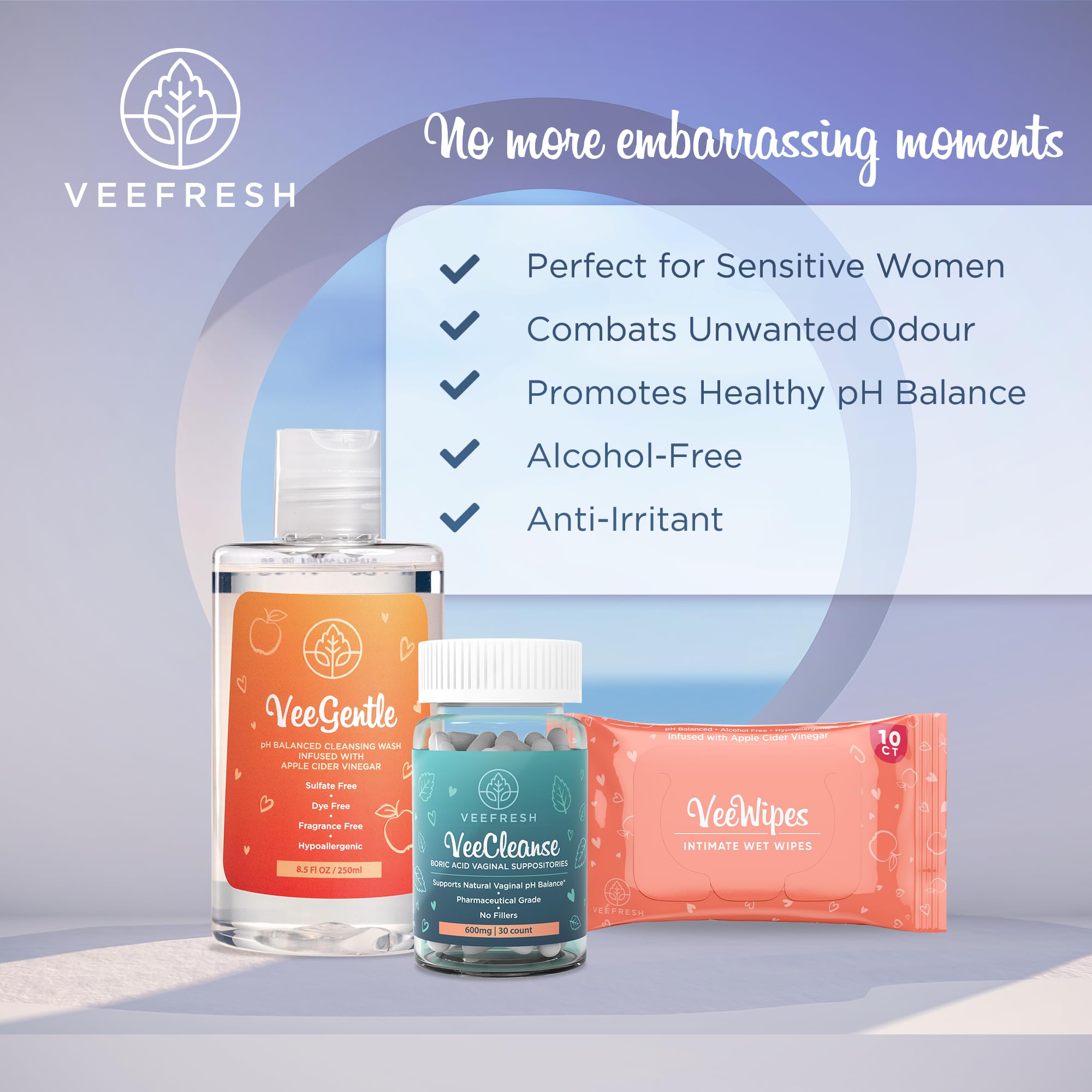 VeeFresh VeePower Bundle - A Convenient Feminine Care Bundle for Any-Time Freshness & Odor Control